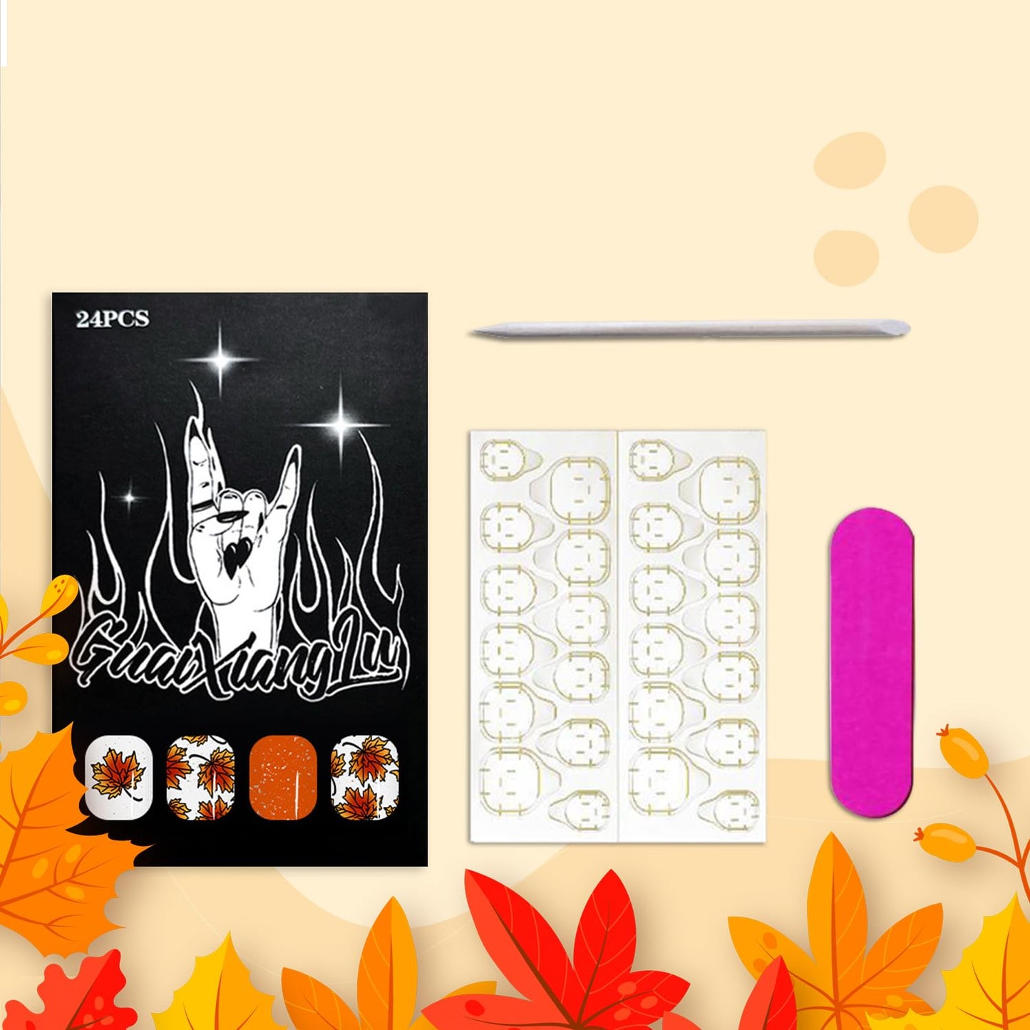 Fall Maple Leaves Press on Nails Medium Square Thanksgiving Fake Nails Glossy Maple Leaf Glue on Nail Autumn Acrylic Stick on Nail for Women DIY Manicure