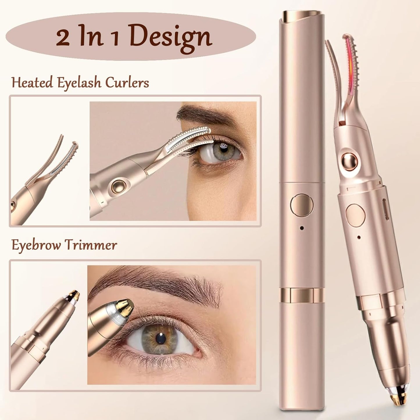 2 in 1 Heated Eyelash Curlers and Eyebrow Trimmer for Women, Electric Eyelash Curler with 2 Temperature Modes Anti-Burn USB Rechargeable Heated Eyelash Curler, Ideal Gift for Women WF915