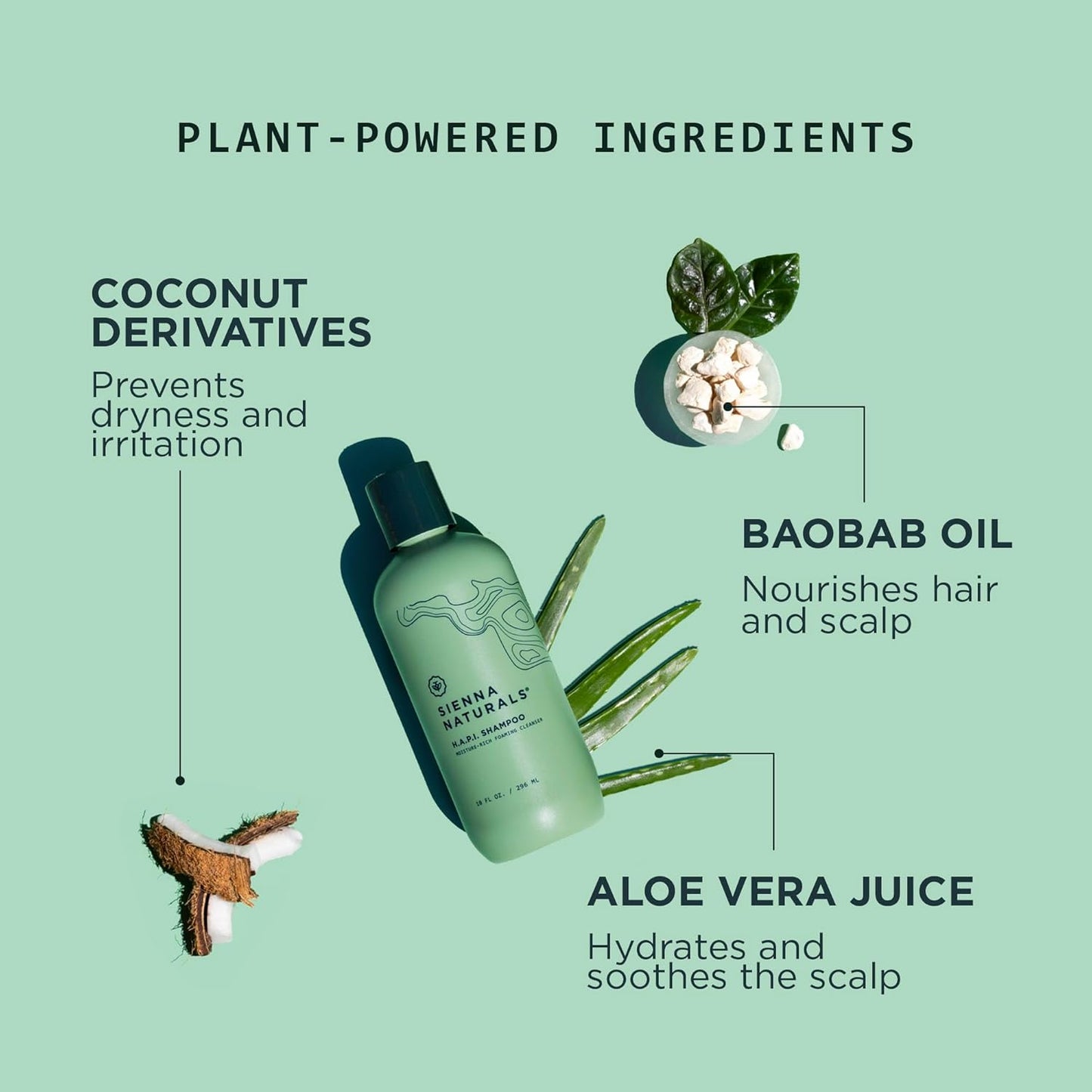 Sienna Naturals - HAPI Shampoo - Anti Frizz - Sulfate-Free, Scalp-Nourishing & Hydrating Cleanser - Gently Removes Buildup Without Stripping - pH-Balanced, Vegan & Clean Formula - 11oz