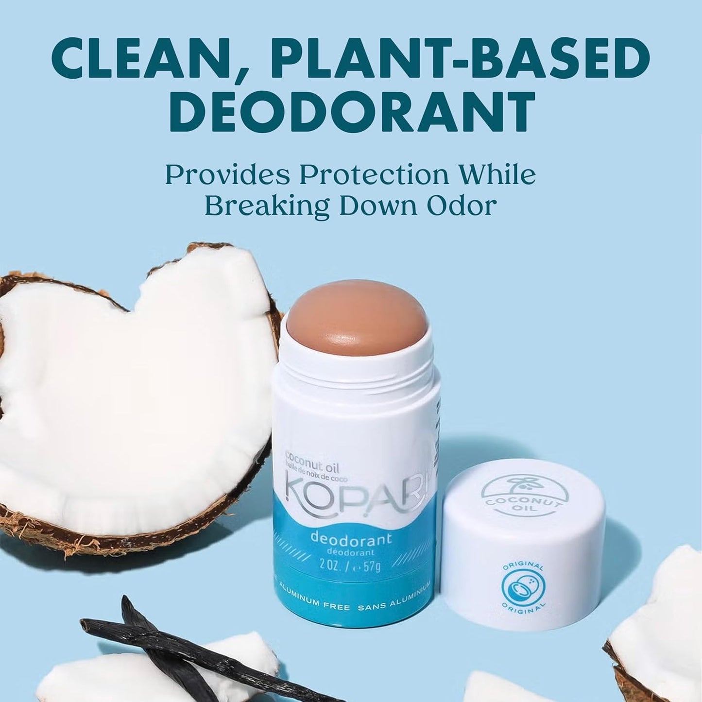 Kopari Aluminum Free Coconut Deodorant, Non Toxic & Clean Plant-Based, No Aluminum, Parabens or Baking Soda, Long Lasting Protection, Beach 2 Pack