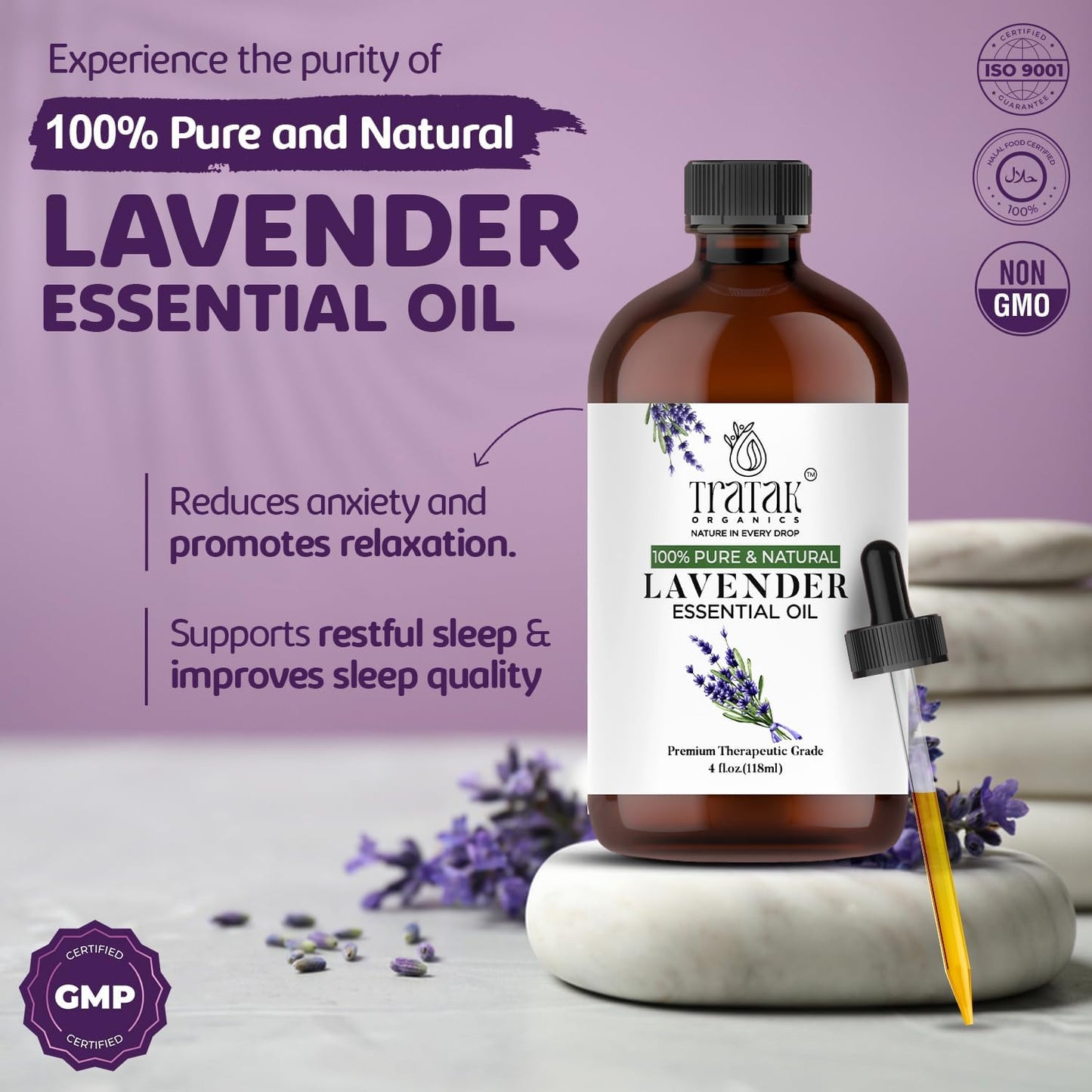 Lavender Essential Oil with Glass Dropper - Huge 4 Fl Oz - 100% Pure and Natural Lavender Oil - Premium Grade Essential Oils for Diffuser, Aromatherapy, Soap and Candle Making