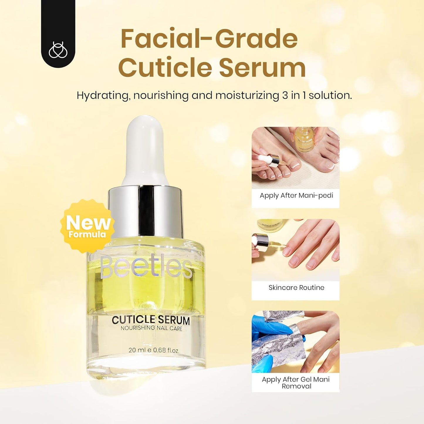 Beetles 20ml Cuticle Oil Nail Oil Care for Nail, Hydrating Oil For Repaired Cuticles, Remedy For Damaged Skin & Thin Nails Vitamin E, Rice Bran & Sweet Almond Oils Softener Nail Repair Gift for Her