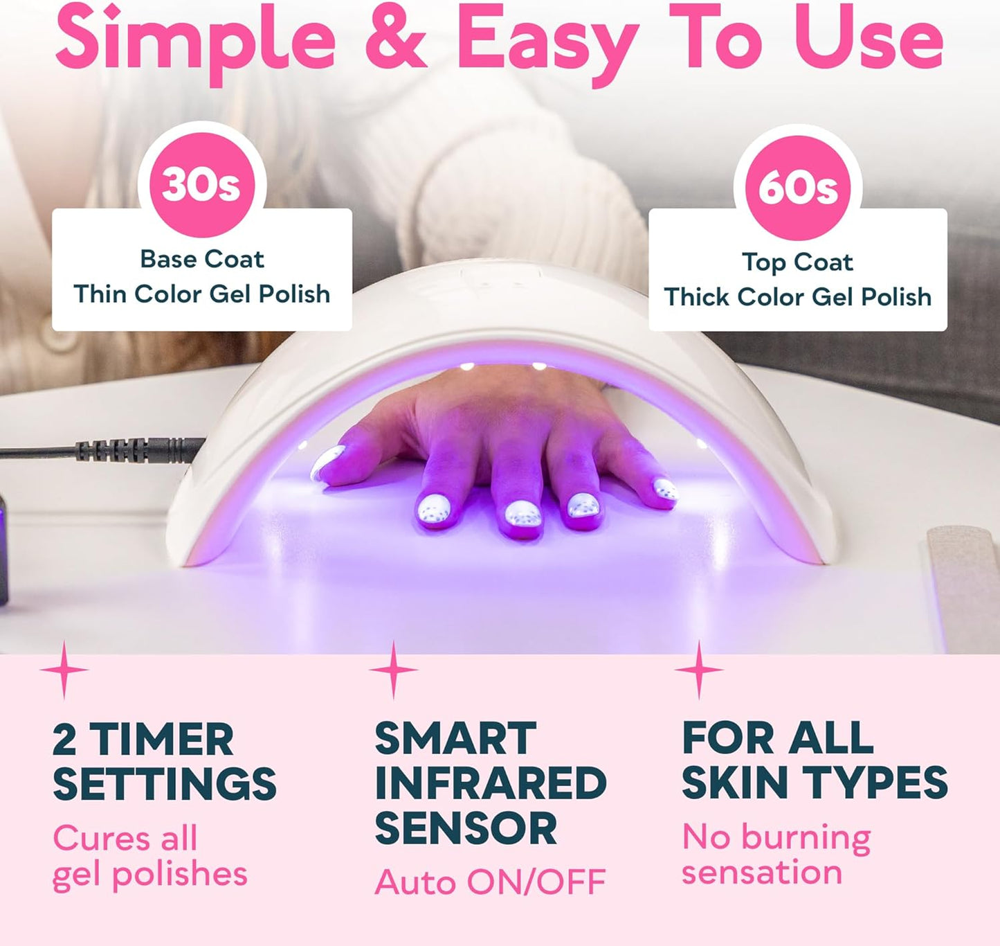 SUNUV UV Nail Lamp, Nail Dryer for Gel Nail Polish UV Light for Gel Nails with Sensor 2 Timers SUN9C Pink Gift for Women Girls