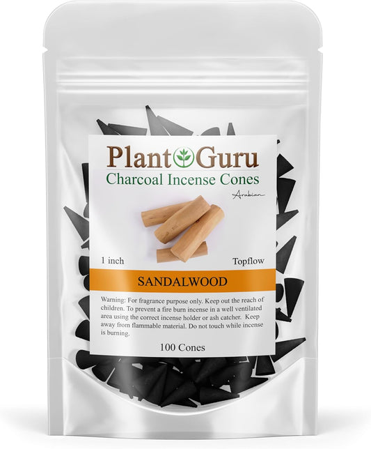 Sandalwood Charcoal Incense Cones 1" TOPFLOW - 100 Pack Bulk - Natural Scented Cones Handmade Hand Dipped