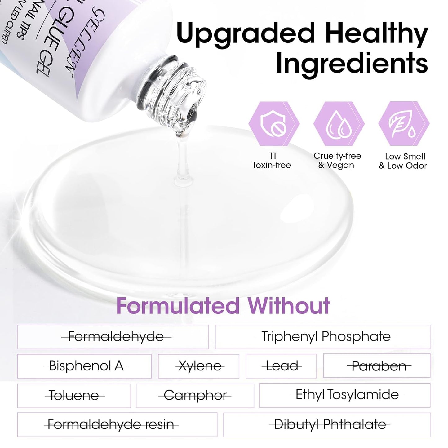 Gellen Nail Glue Gel & No Wipe Top Coat, 5 in 1 UV Nail Glue for Acrylic Nails, High Shiny Top Coat Gel, Curing Needed Extend Gel for False Tips & Clear Press on Nails, Home Salon DIY Manicure