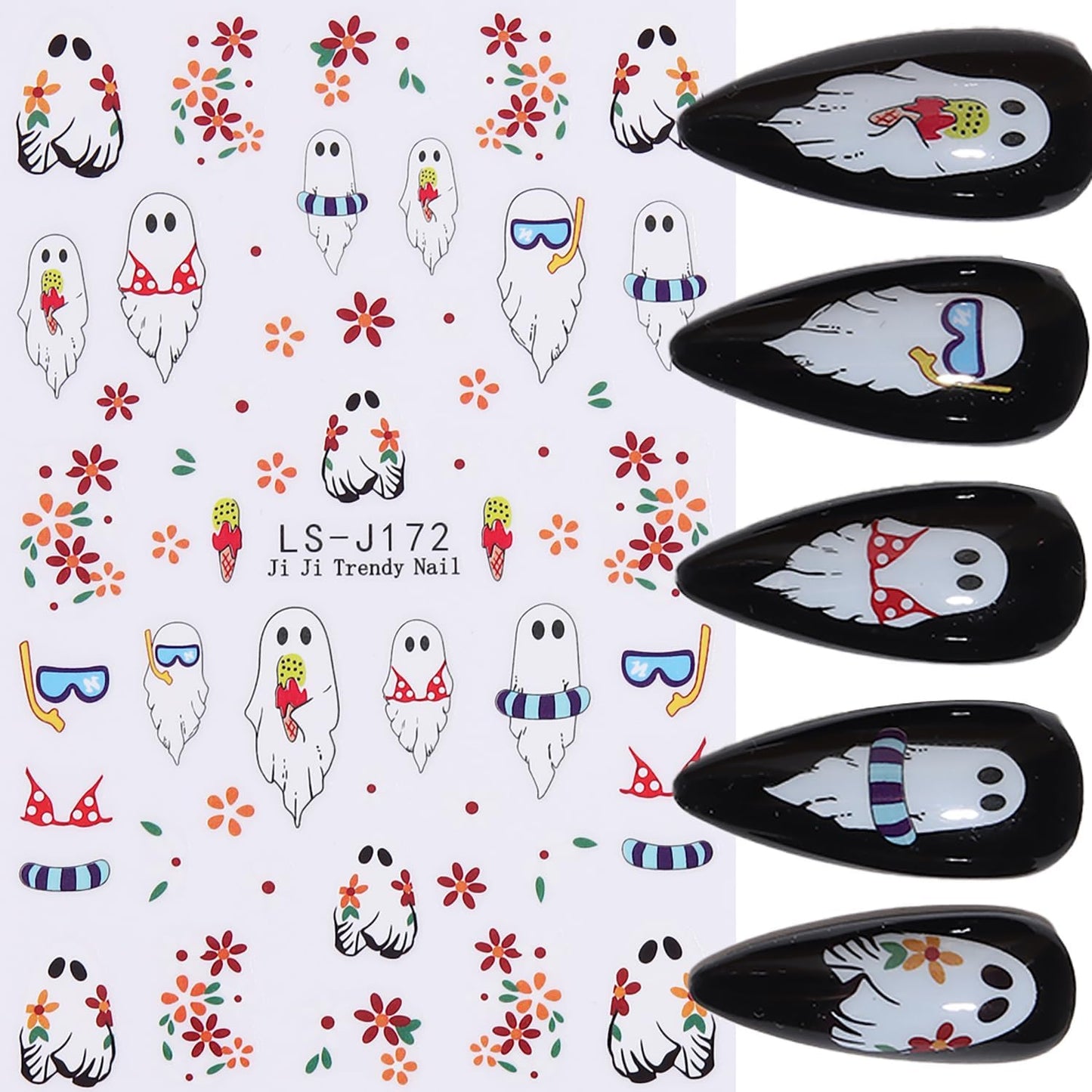 Spooky Nail Stickers Halloween Pumpkins Nail Decals 6PCS Self-Adhesive Flower Bat Spider Web Mushroom Skull Ghost Design Nail Art Supplies Festive DIY Manicure Decorations for Women Salon Manicure Kit