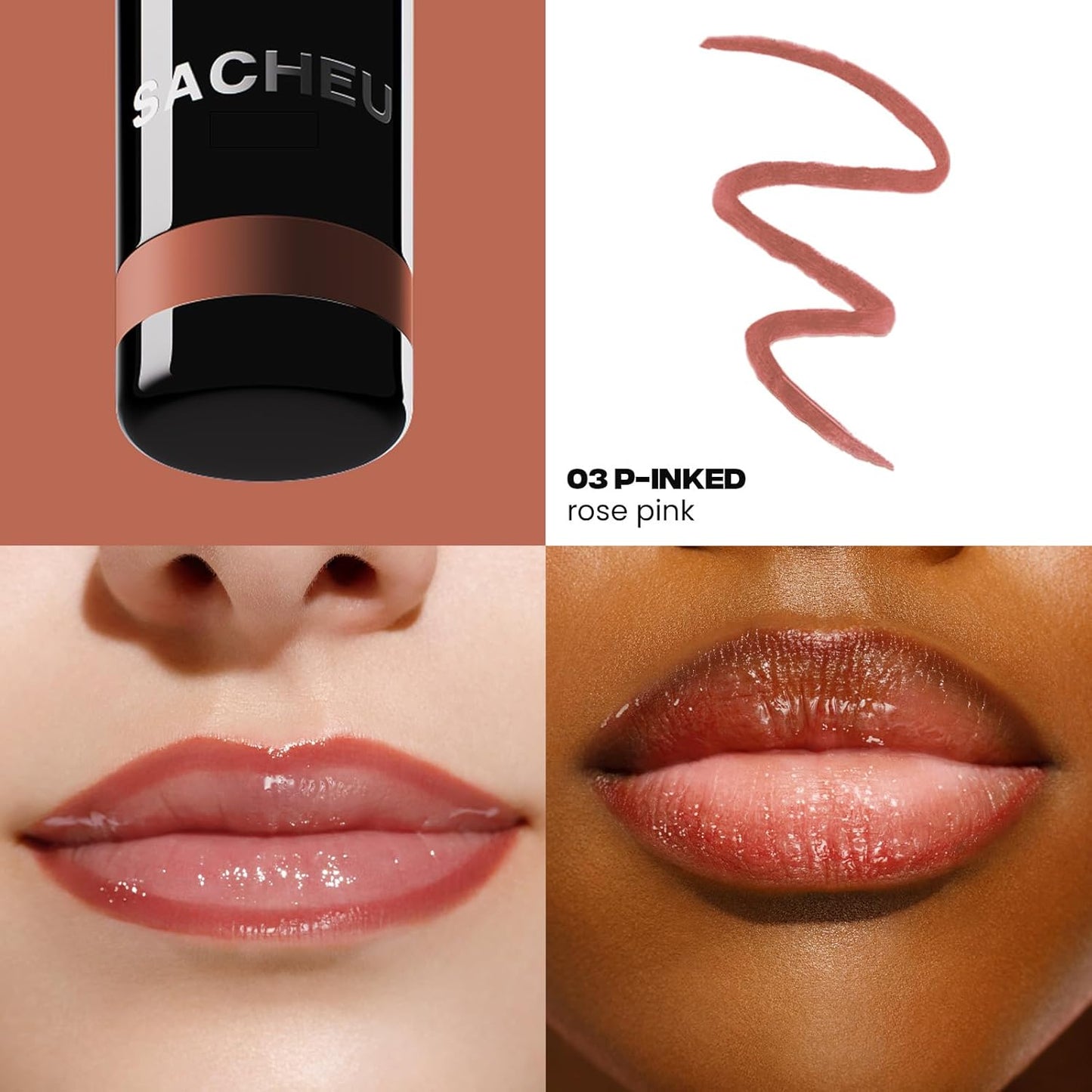 Sacheu Lip Liner STAY-N Peel Off Lip Stain — Long Lasting Matte Lip Tattoo Transfer Proof Lipstain Infused with Hyaluronic Acid & Vitamin E for All Skin Types — Vegan & Cruelty-Free, Deep Bundle