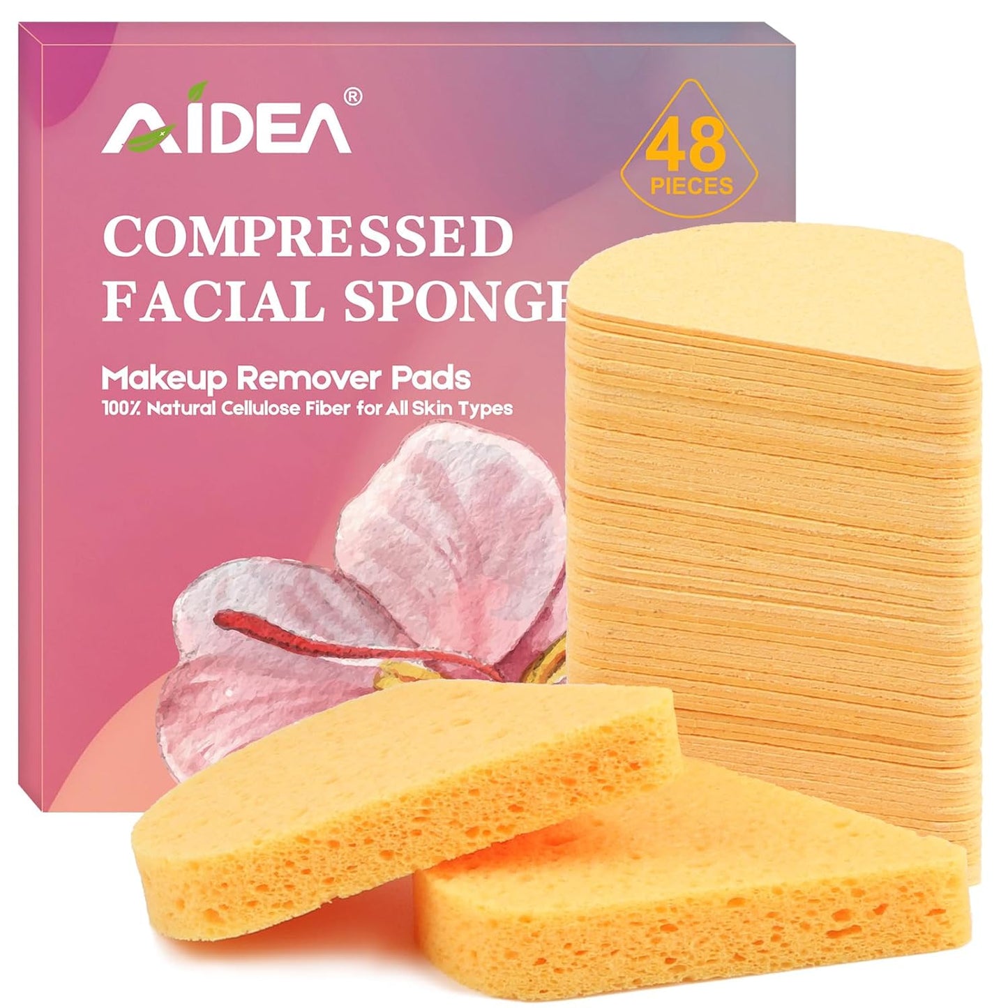 AIDEA Compressed Facial Sponges 48-Count, Disposable Face Sponges, Reusable Makeup Remover Pads, Natural Cellulose Cosmetic Sponges for Facial Cleansing, Exfoliating, Travel Essentials for Women
