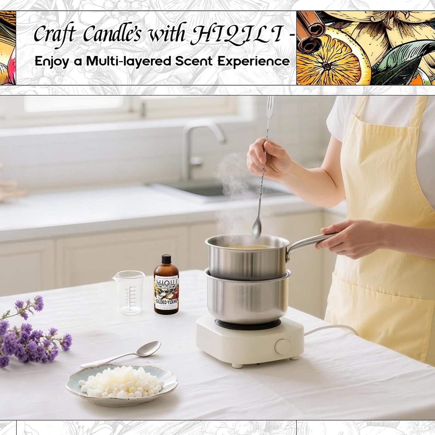 HIQILI Gilded Ylang Fragrance Oil for Making Candle, Inspired by Di's J'Adore, Car Air Freshener, Luxury Scents for DIY Women Perfume - 5.07 Fl Oz