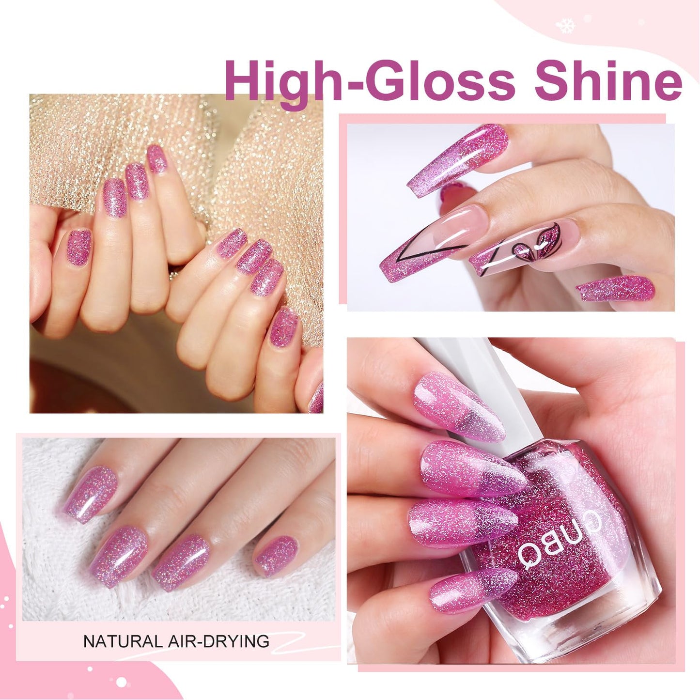 Major Dijit Quick Dry Nail Polish 12ml/0.41fl oz Glitter VioletRed Regular Nail Lacquer Fast Drying & Long Lasting Nail Polish Nail Art Effect for Nail Salon