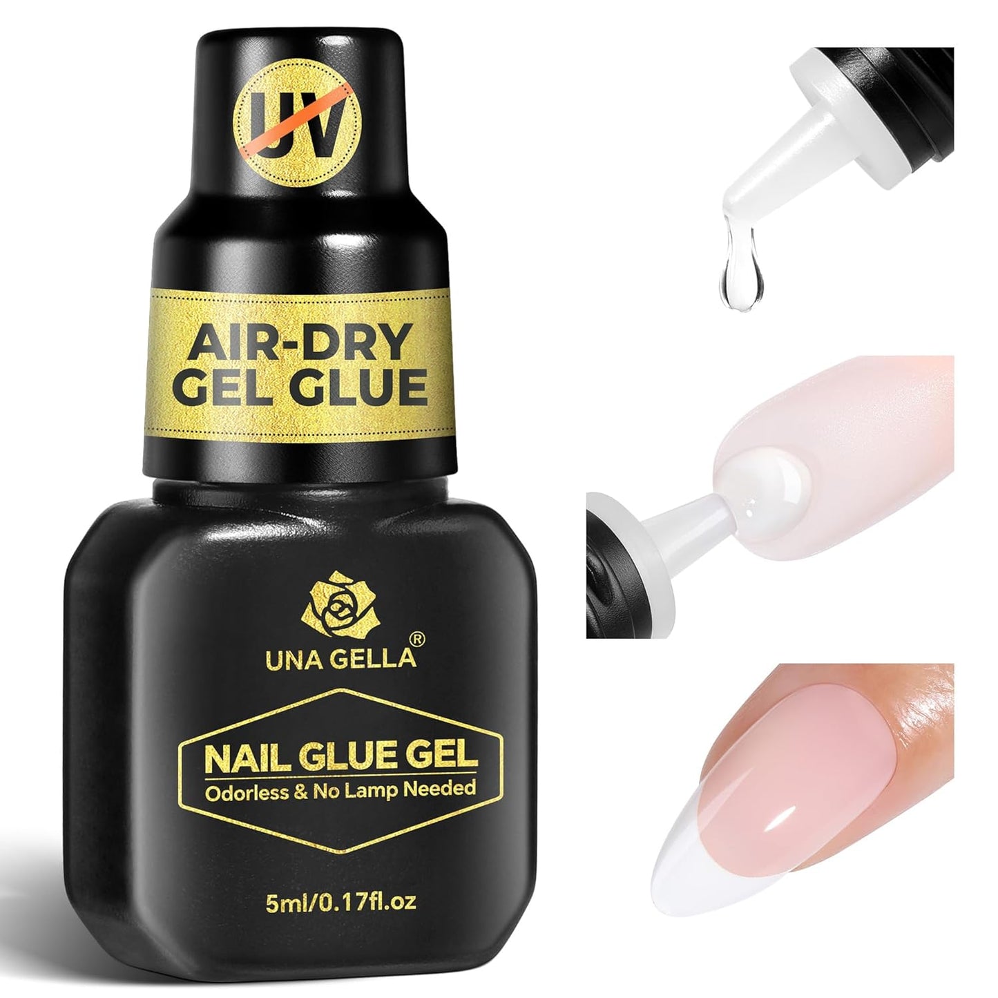 UNA GELLA Super Strong Gel Nail Glue for Press Ons: No U V Lamp Needed Glue Gel, Travel-Size 5ml Nail Adhesive for Press on Nails, Nail Tips&Acrylic Nails-Quick Dry, No Smell, Long-Lasting