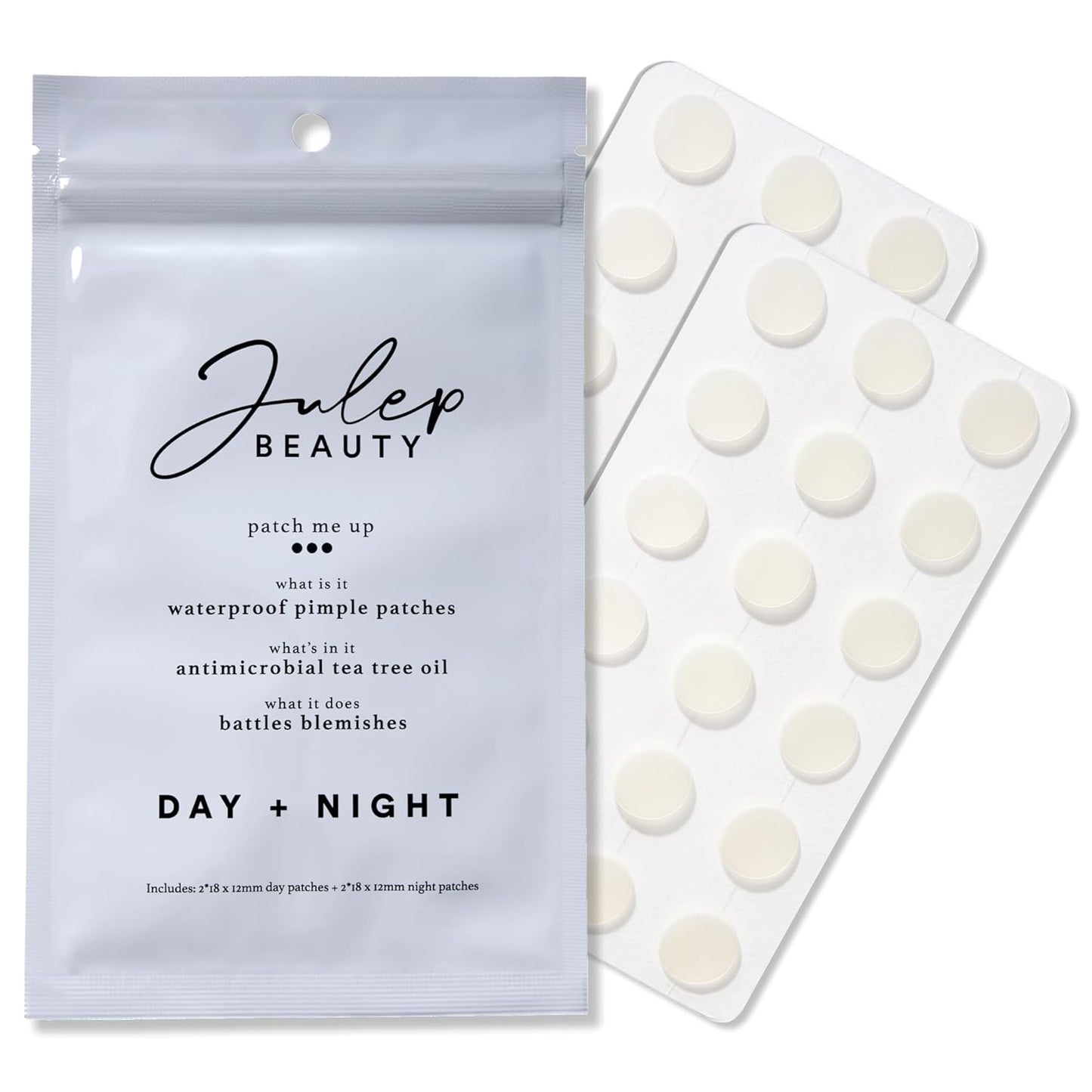 Julep Patch Me Up Waterproof Pimple Patches for Face – 72 Hydrocolloid Clear Acne Patches with Tea Tree Oil, Ultra-Thin Acne Stickers, Reduces Blemishes & Scarring – 48 8mm & 24 12mm Patches