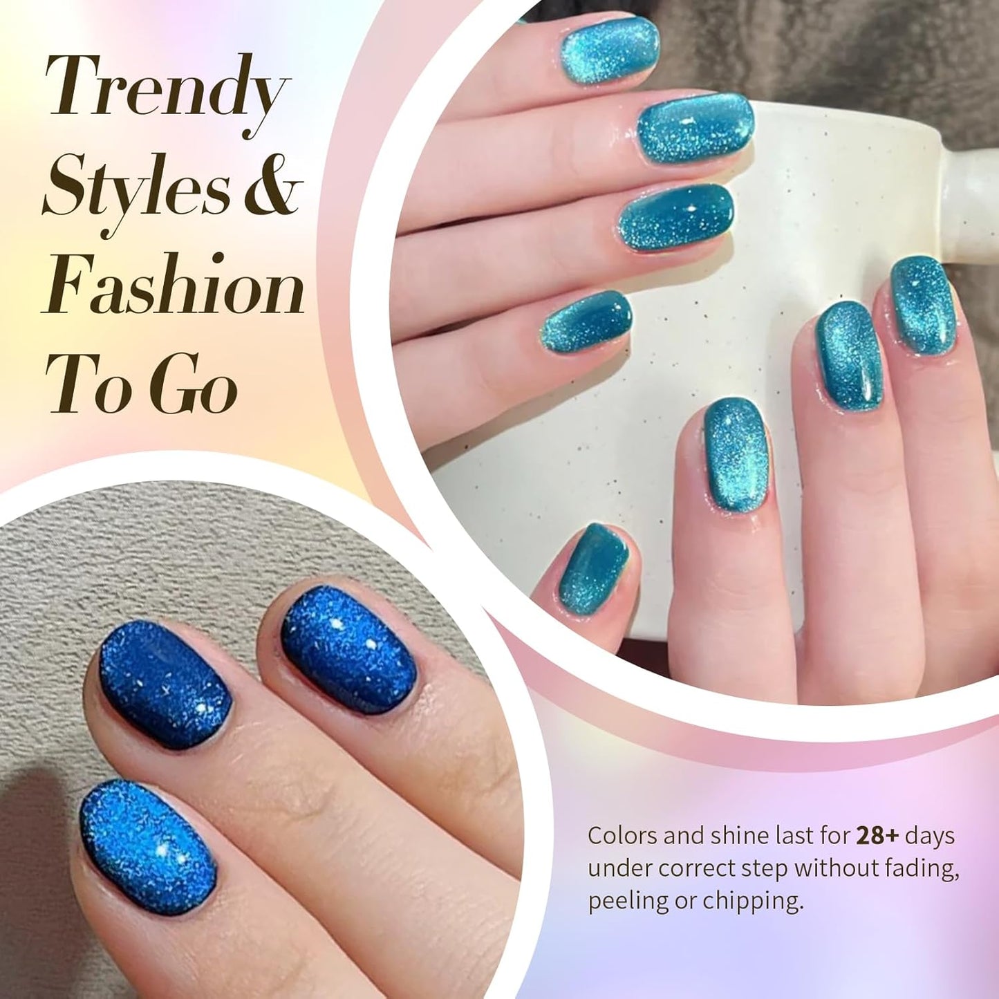 Born Pretty Cat Magnetic Eye Gel Nail Polish Spring Summer Neon Shimmer Glitter Holographic Aurora Rainbow Cat Magnetic Gel Polish Nail Art Manicure DIY at Home 6PCS