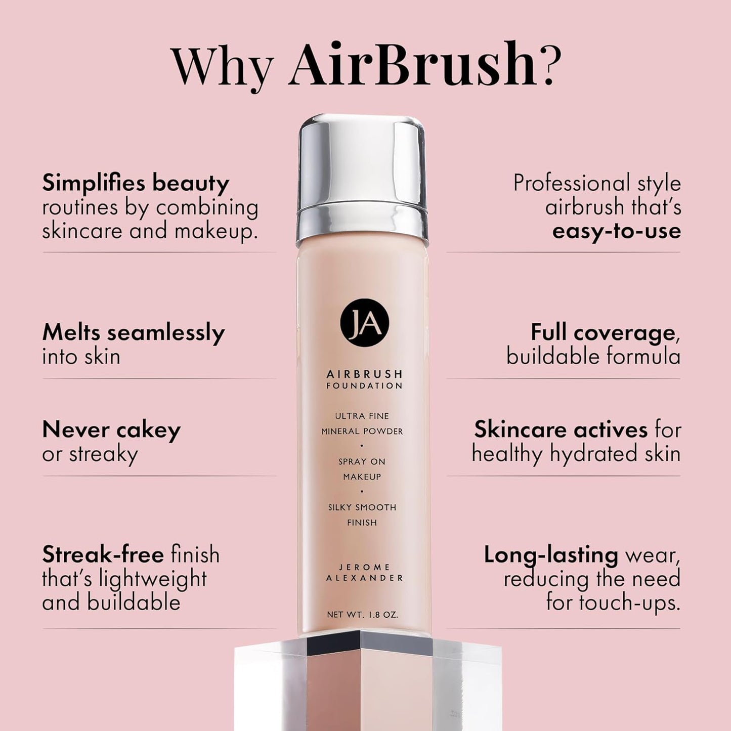 MagicMinerals AirBrush Foundation by Jerome Alexander – 2pc Set with Airbrush Foundation and Kabuki Brush - Spray Makeup with Anti-aging Ingredients for Smooth Radiant Skin - Bright Light