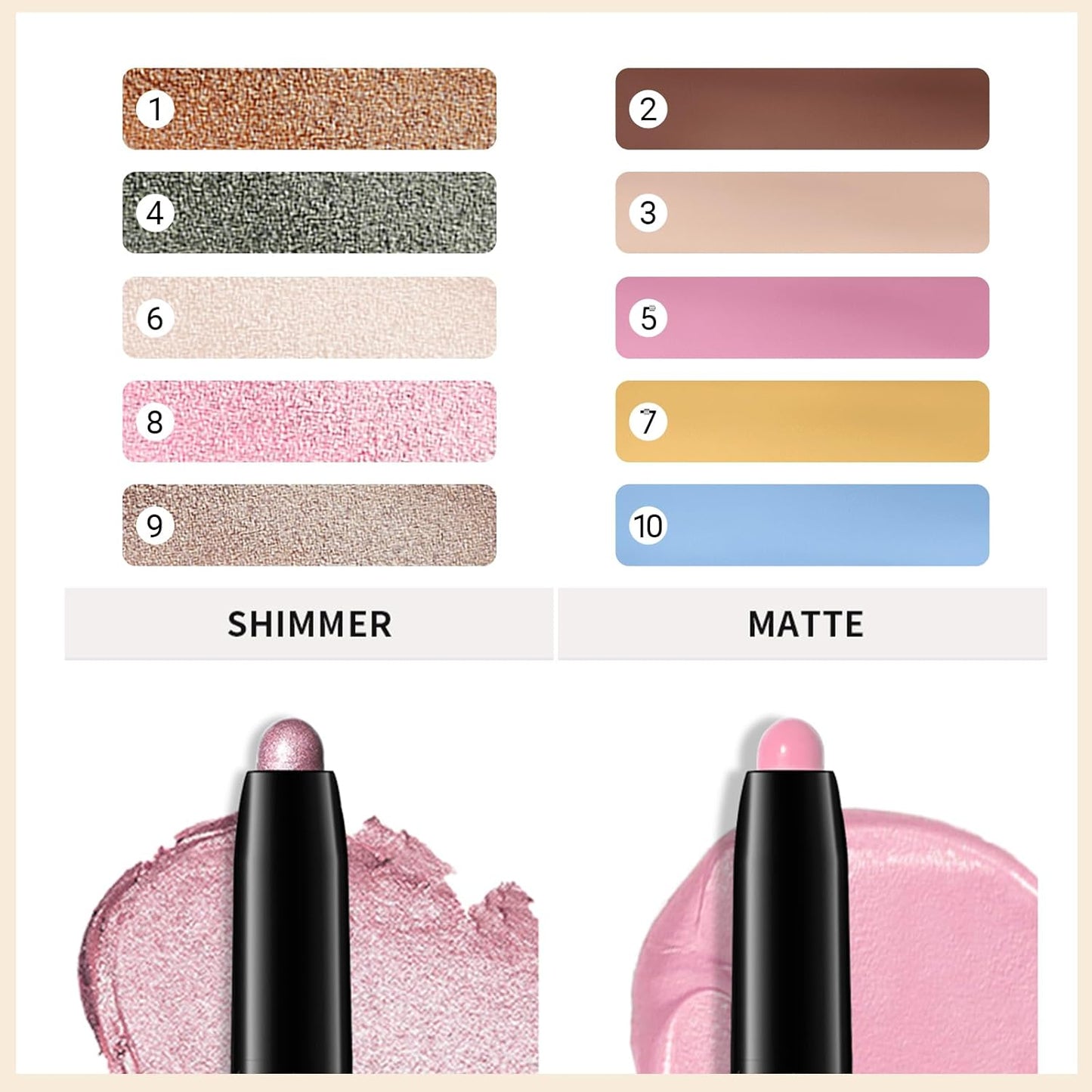 Erinde Waterproof Eyeshadow Stick, Cream Eye Shadow Stick, Long-Lasting, Crease-Proof, Cream to Powder Buildable & Blendable Eye Shadow Pencils Crayon, Vegan & Cruelty-Free, 08 Fancy