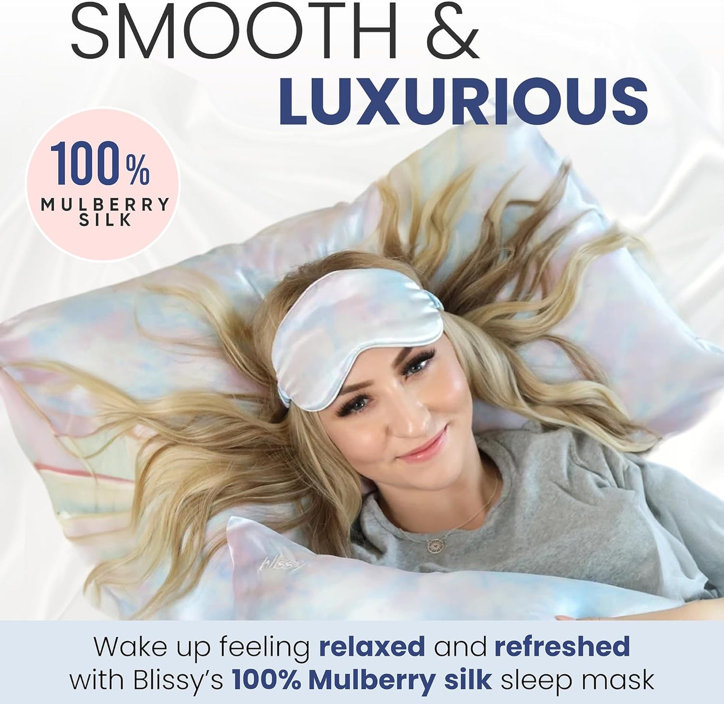 Blissy Silk Sleep Mask - Silk Eye Sleeping Mask for Women & Men for Total Blackout - 100% Pure Mulberry Silk, 22 Momme 6a Fibers - Blindfold Silk Sleep Mask Side Sleeper Eye Cover (Tie Dye)