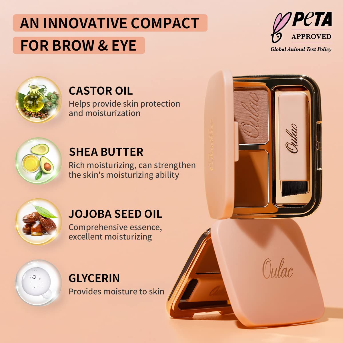 Oulac Waterproof Brown Eyebrow Powder Kit with Brow Brush 2 in1 Long Lasting Instant Eyebrow Pomade & Powder Natural Makeup for Sparse Brows 3.2 g/0.11 oz (Ginger）