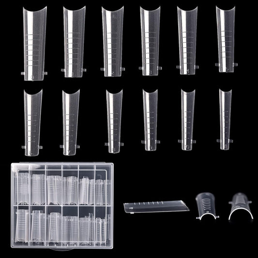 KADS 120PCS Clear Full Cover Dual Nail System Form UV Gel Acrylic Nail Art Mold Artificial Nail Tips with Scale for Extension (MODEL 10)