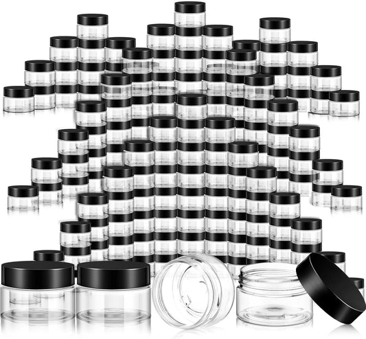 SATINIOR 100 Pcs Plastic Jars with Lids Small Containers Lids Wide Mouth Small Plastic Containers for Lotion Cream Rhinestones Body Butters Travel Storage(10 oz,Black)