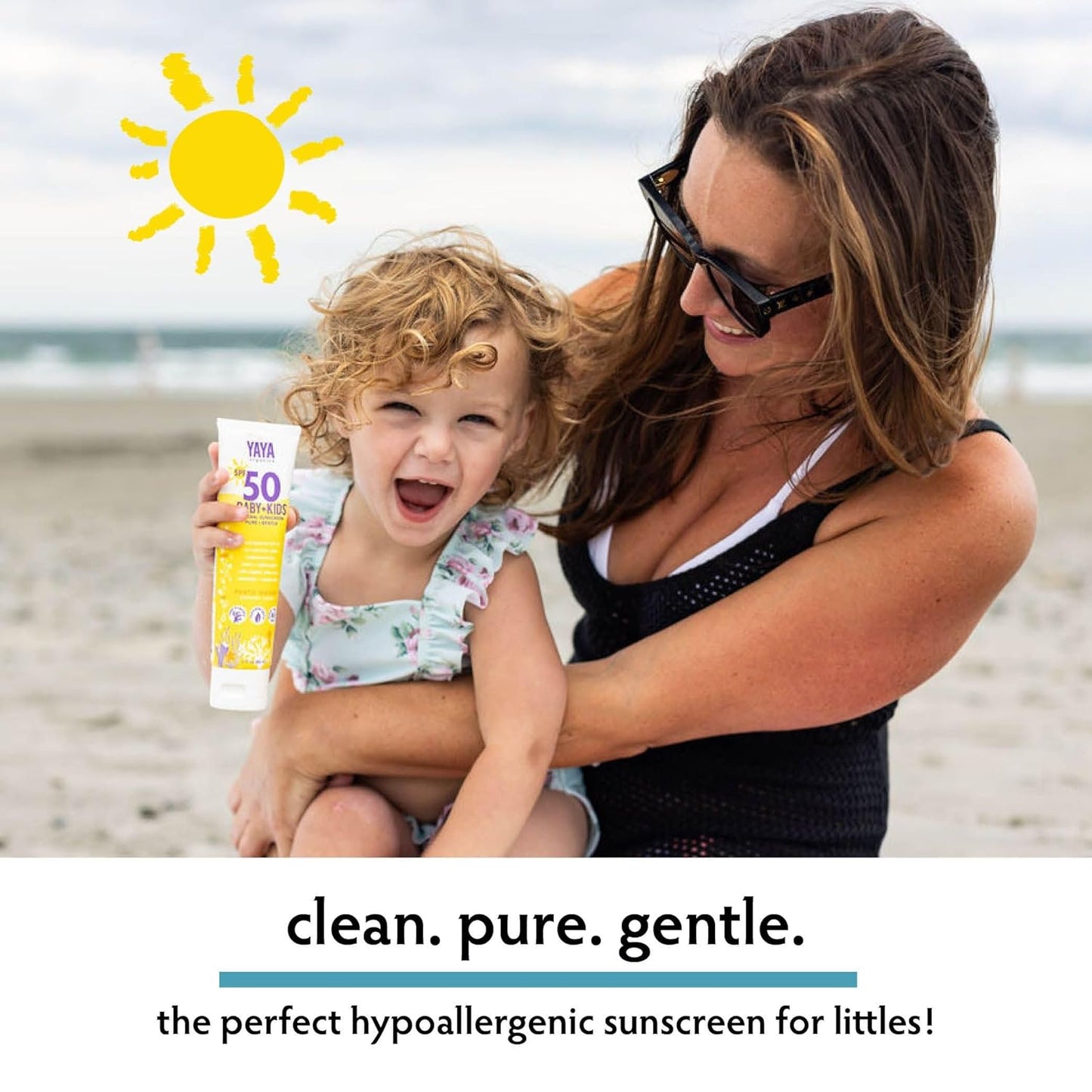 YAYA ORGANICS Baby + Kids Mineral Sunscreen with Free Sponge Applicators, SPF 50, Reef-Friendly, Non-Nano Zinc Oxide, Hypoallergenic, 3 oz, 2-pack