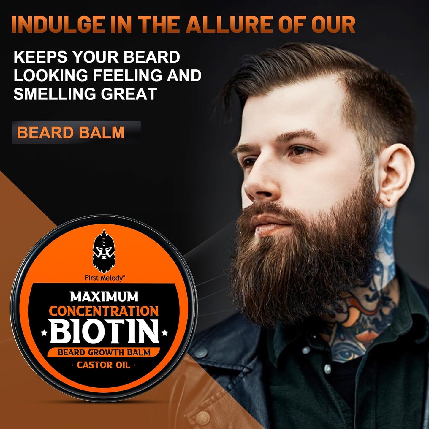 Beard Balm, 2X Concentration Biotin, with Castor Oil and Argan & Jojoba Oils, Promotes Beard Growth, Styles, Strengthens & Softens Beards & Mustaches, 2 Ounce