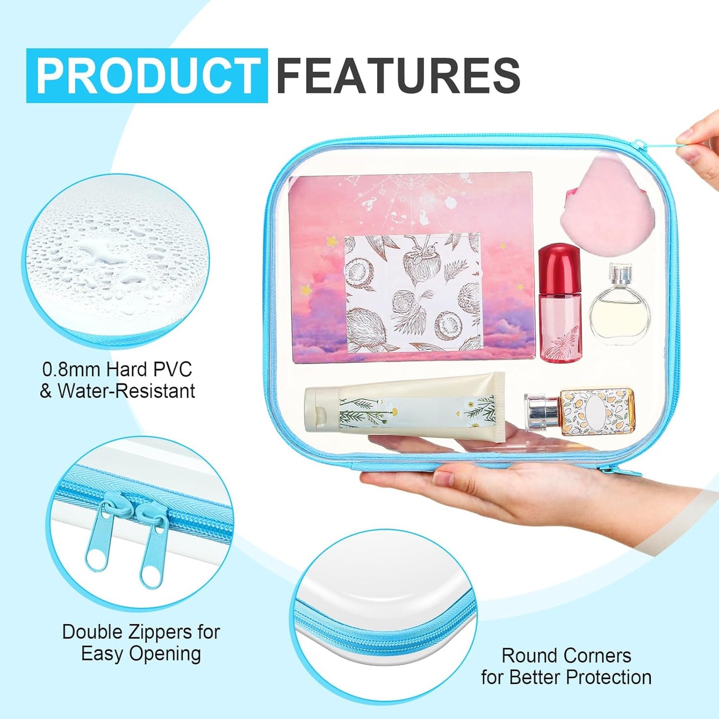 Sanwuta 6 Pcs Clear Hard Zipper Case Pencil Pouches Hard Plastic Zipper Pouches Makeup Bag Transparent Cases for Snacks Plastic Storage Organizer Box for Travel(Colorful,9.84 x 7.87 x 2 Inch)