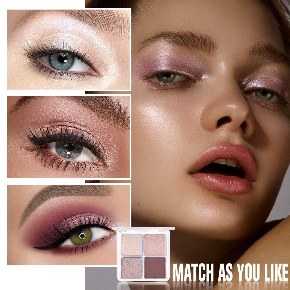 evpct Eyeshadow Quad Palette, Champagne Rose Gold Bronze Plum Glitter Shimmer Metallic Matte High Pigment Primer Eye Shadow Palette Makeup for older Women, Smudge Proof Vegan Cruelty-free, Ballerina