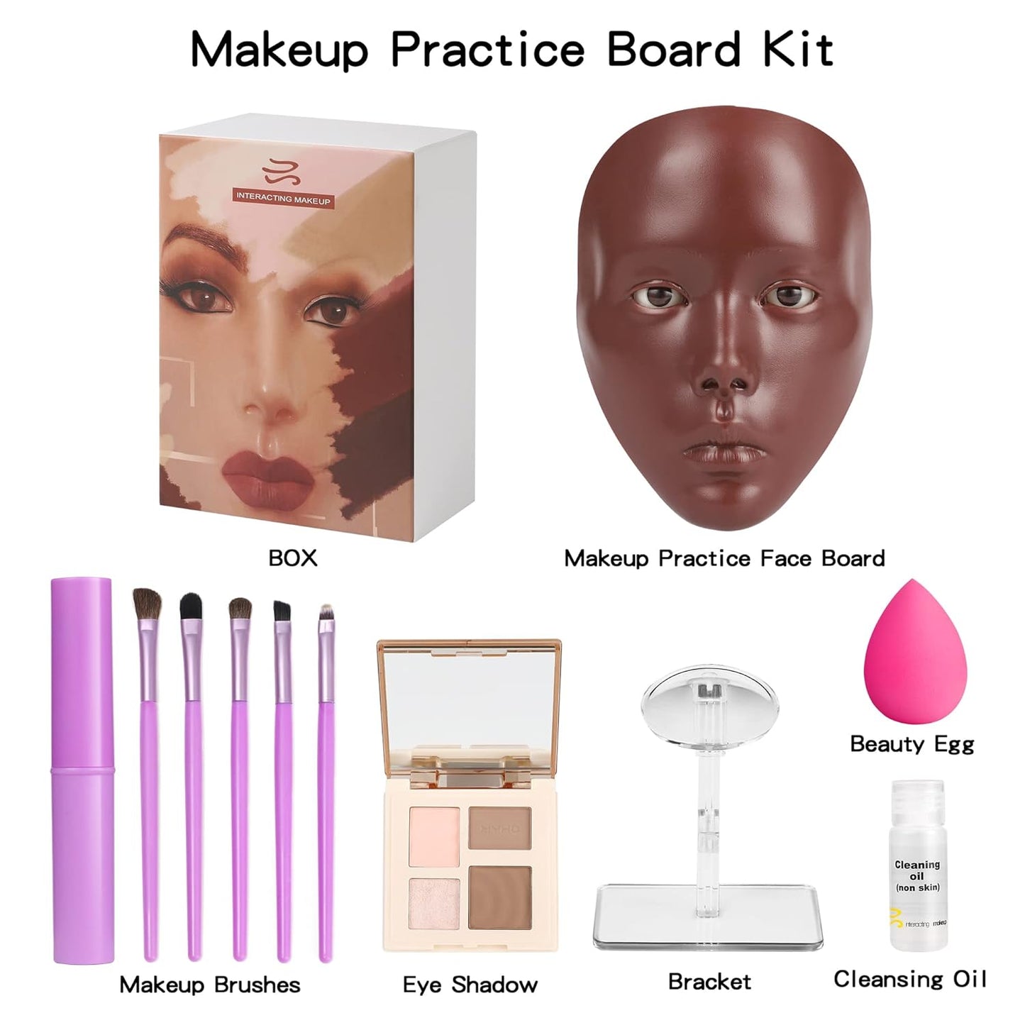 Makeup Practice Mannequin Face, 5d Reusable Silicone Makeup Practice Board Full Face with Makeup Brushes Sponge Set and Eyeshadow Board Makeup Kit for Emerging Makeup Artist, Girl's Gift