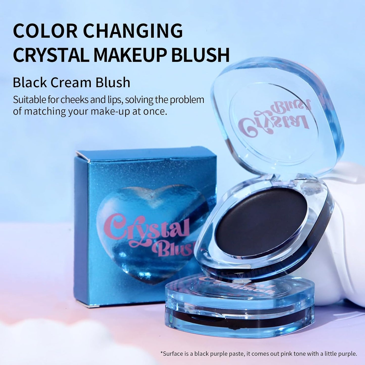KYDA Black Cream Blush, Color Changing Tint, Magic Black Blush for Cheek & Lip, Natural Pink Glossy Face Blusher, Moisturizing Lightweight, Crystal Make Up Blush