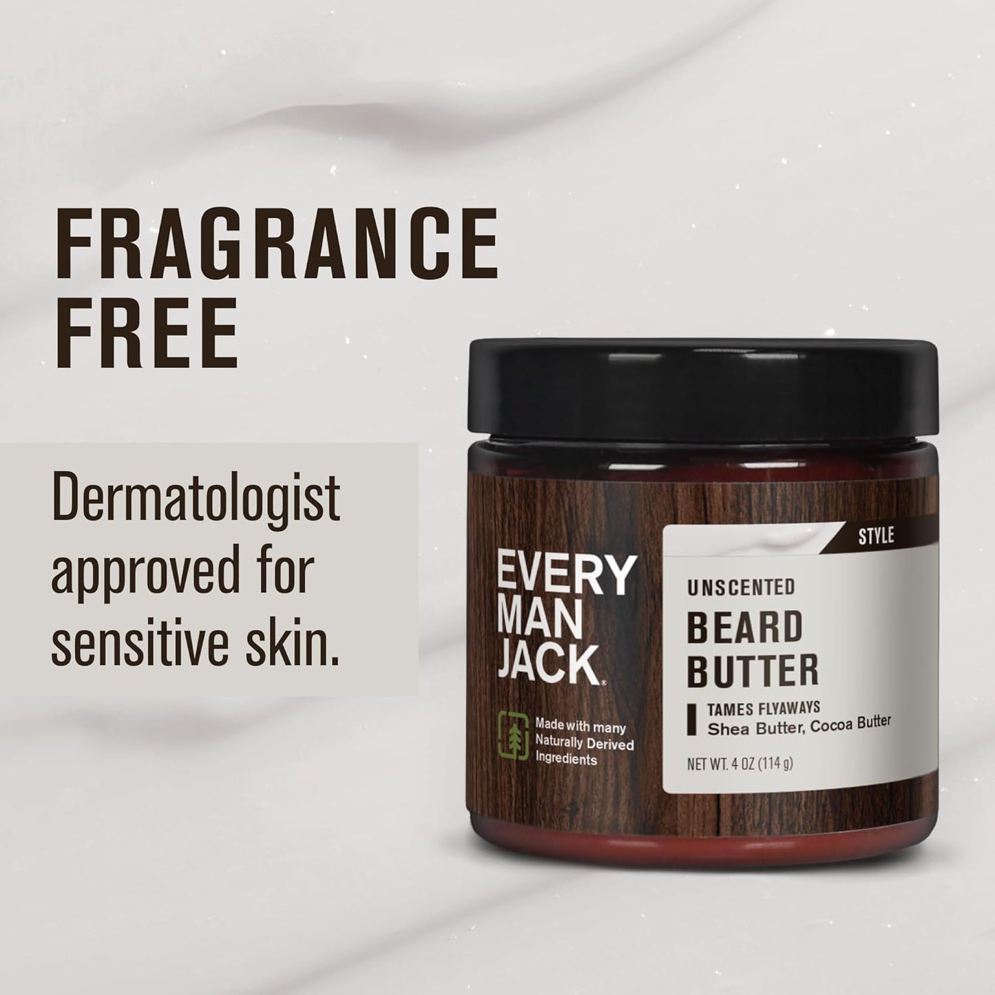 Every Man Jack Unscented Beard Butter - Fragrance Free for Sensitive Skin - Rejuvenates, Hydrates, and Styles Dry, Unruly Beards - Naturally Derived with Shea Butter and Coconut Oil - 4oz (2 Pack)