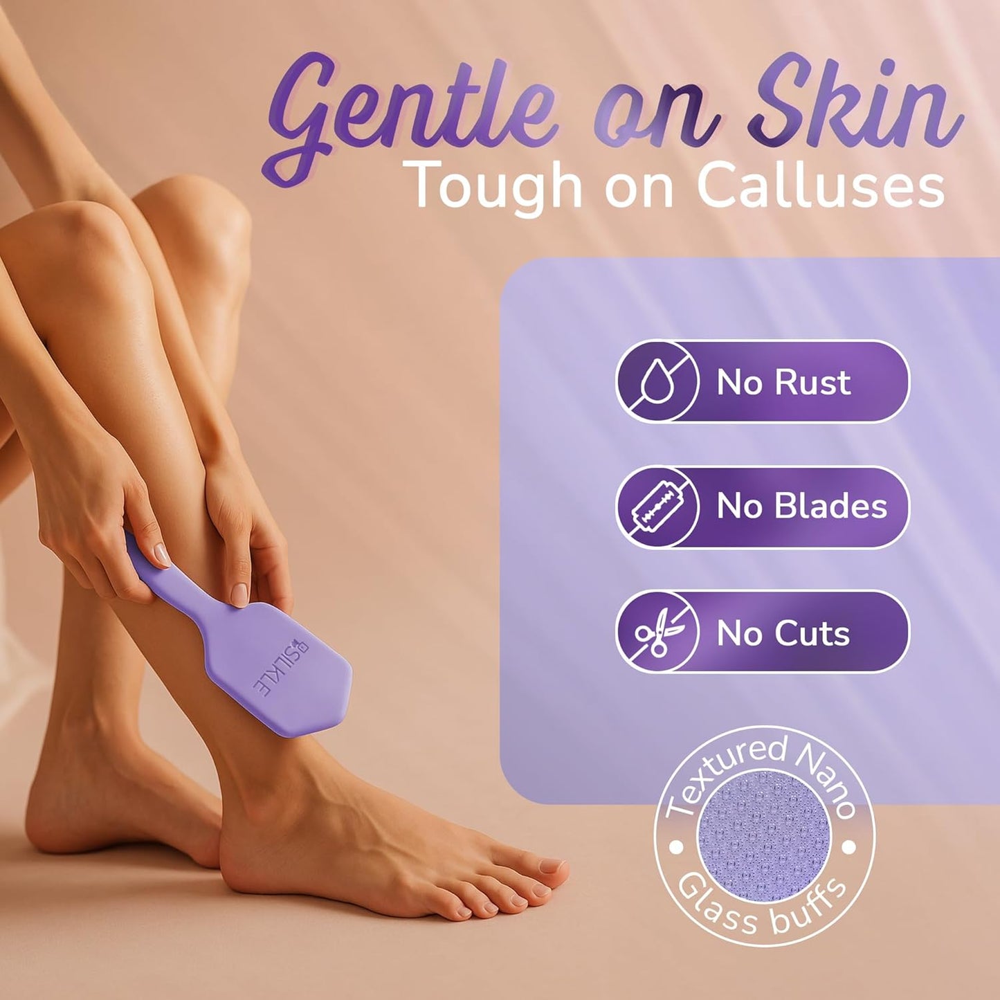 Silicone Foot Callus Remover - Nano Glass Foot File for Dead Skin and Cracked Heels - Callus Remover for Feet & Hard Skin - Ergonomic Foot Scrubber & Exfoliator for Soft, Smooth Feet - Purple