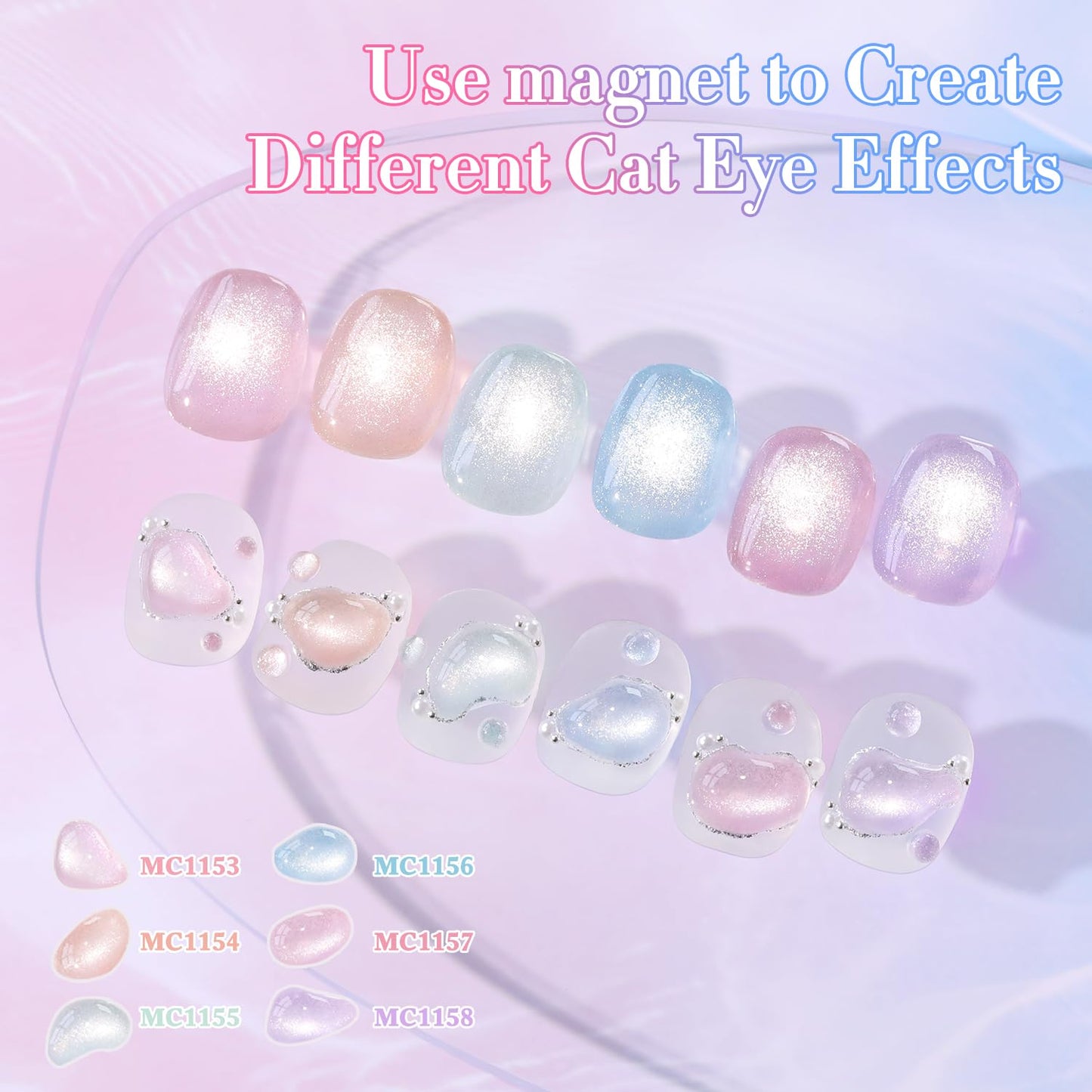 Double Rhythm 6 Colors Cat Eye Gel Polish Set Shimmer Glitter with Magnet Holographic Reflective Magnetic UV Nail Art Kit (6-Kit-47)