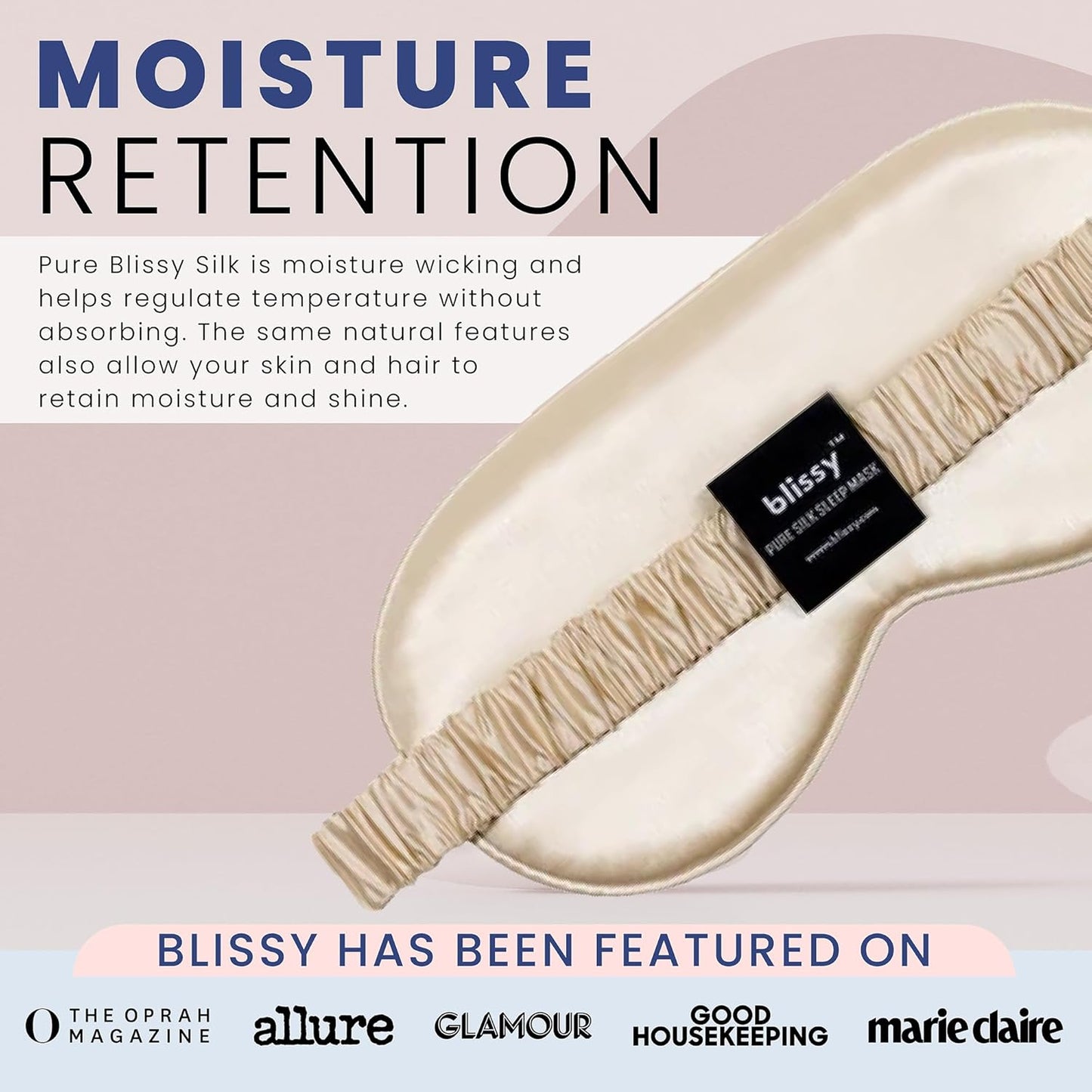 Blissy Silk Sleep Mask - Eye Sleeping Mask for Women & Men for Total Blackout - 100% Pure Mulberry Silk, 22 Momme 6a Fibers - Blindfold Sleep Mask Side Sleeper Eye Cover (Champagne)