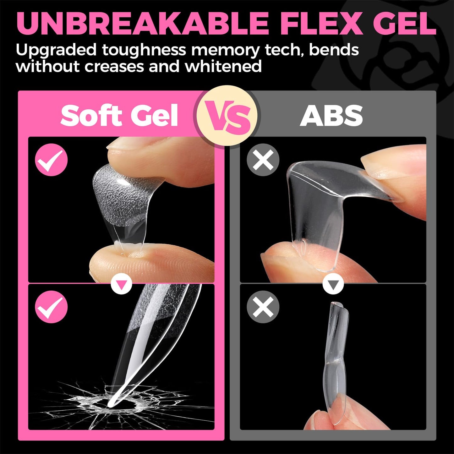 UNA GELLA Short Almond Nail Tips: 504PCS Short Fake Nails Soft Press On Gel Nail Tips Pre Shaped Almond Shape Home Nail Extension Full Cover, 12 Sizes Acrylic Gelly Tips