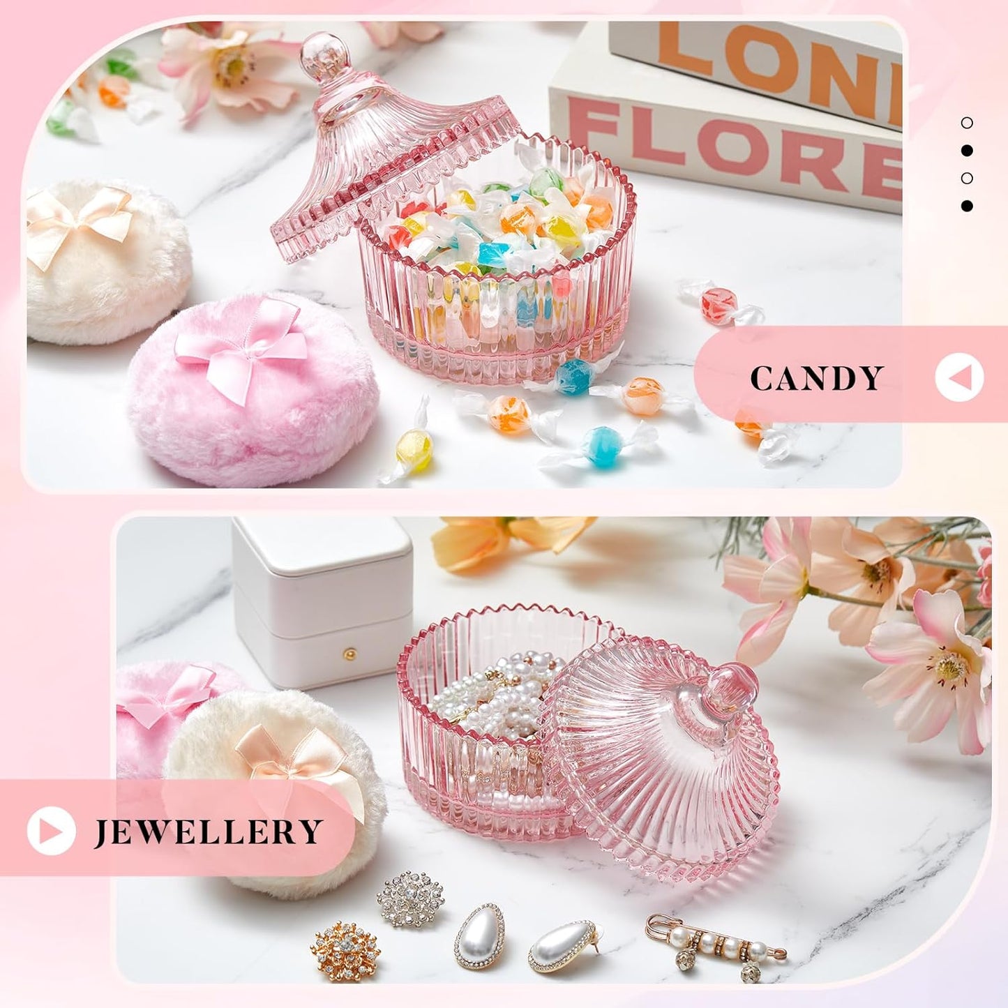 Tioncy 3 Pcs Large Body Powder Puff and Container Crystal Container Soft Washable Reusable Velour Face Body Glitter Powder Puff Wet Dry Makeup Simple Style (Pink)