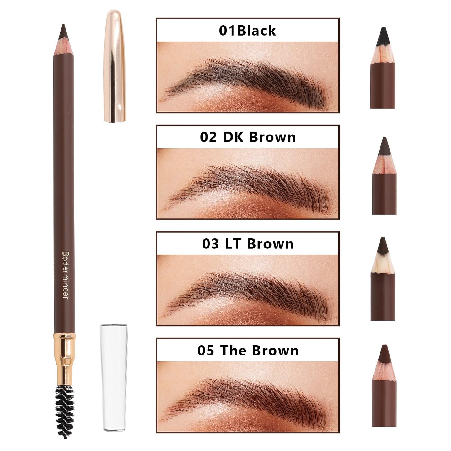 Bodermincer Eyebrow Pencil Longlasting Waterproof Durable Automaric Liner Eyebrow 5 Colors to Choose (5pcs, 3# Light Brown)