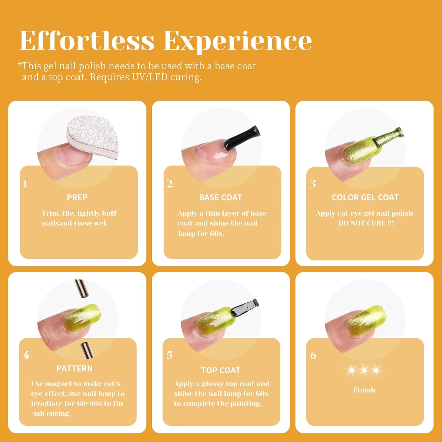 Light Orange Cat Eye Gel Nail Polish - Perfect for DIY at Home & Ideal Gift for Nail Art Lovers!