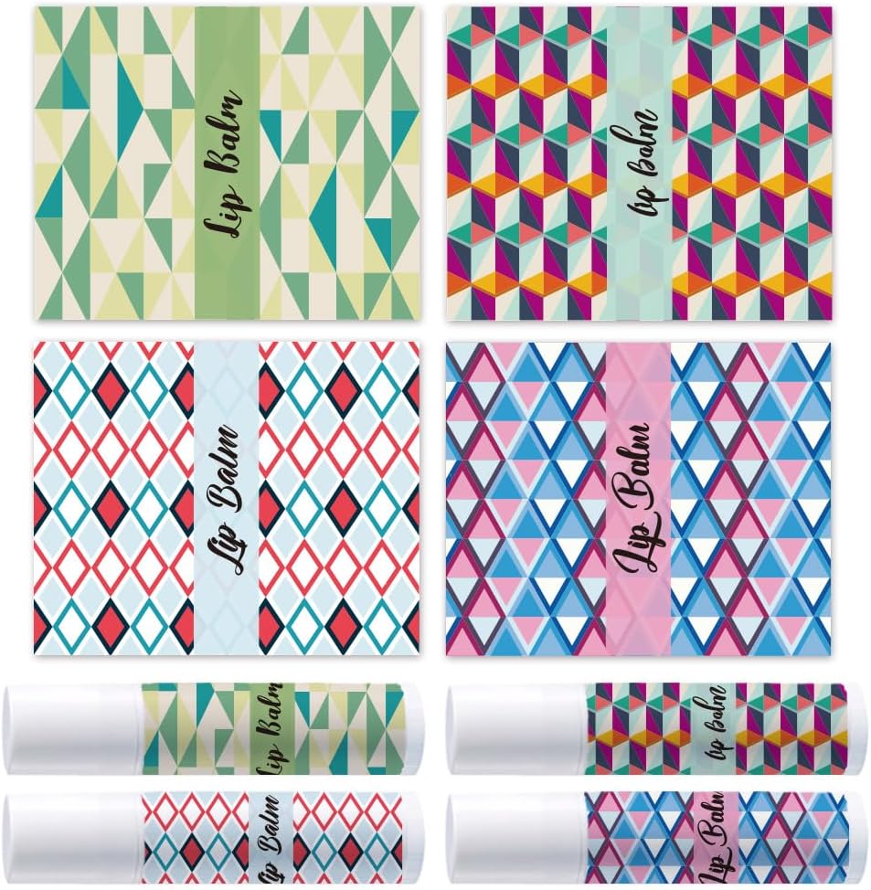 OLYCRAFT 100Pcs Self-Adhesive Lip Balm Tag Stickers 1.7x2.1 inch Waterproof Adhesive Label with Texture Pattern Rectangle Lipstick Tag Sticker for Lip Balm Container Tubes Lipstick Wrapping Decoration