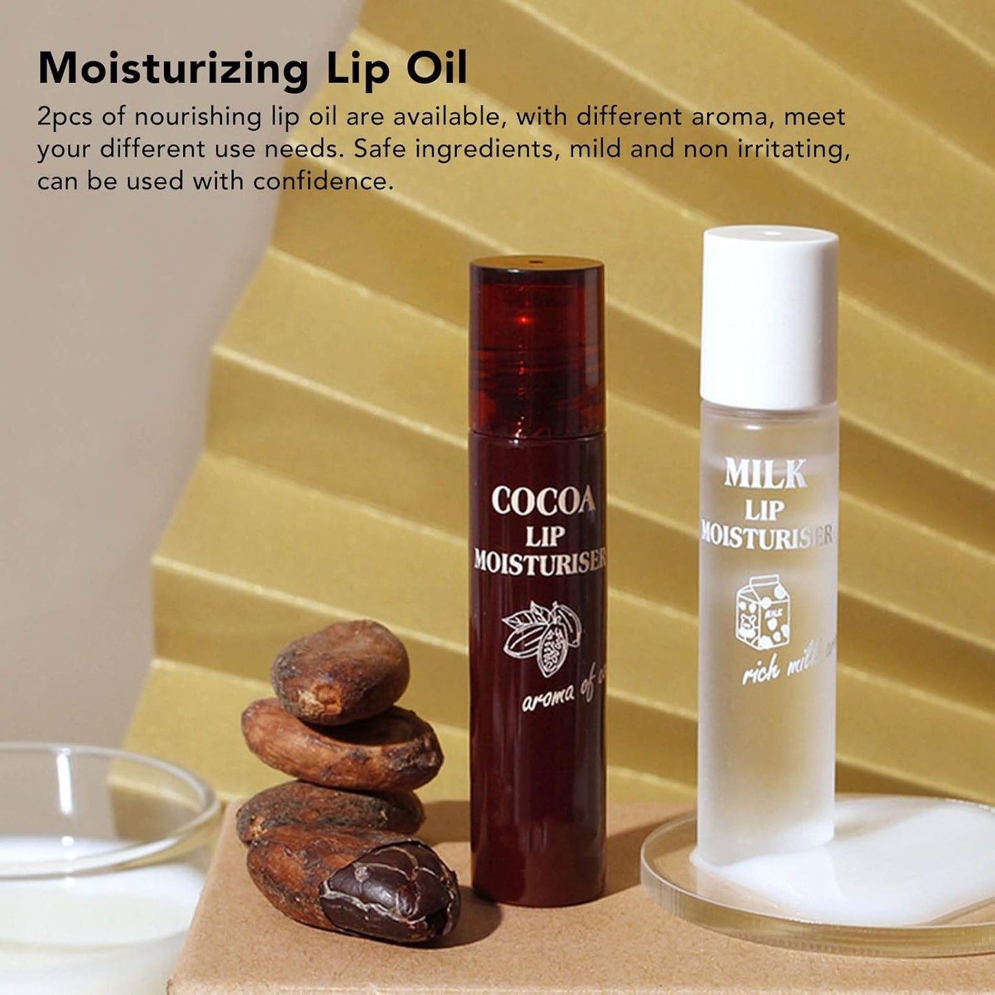 Hydrating Oil, 2pcs Roll On Hydrating Lip Gloss, 5ml Moisturizing Lip Balm Cocoa Bean Milk Lip Oil Hydrating Nourishing Day Night Repair