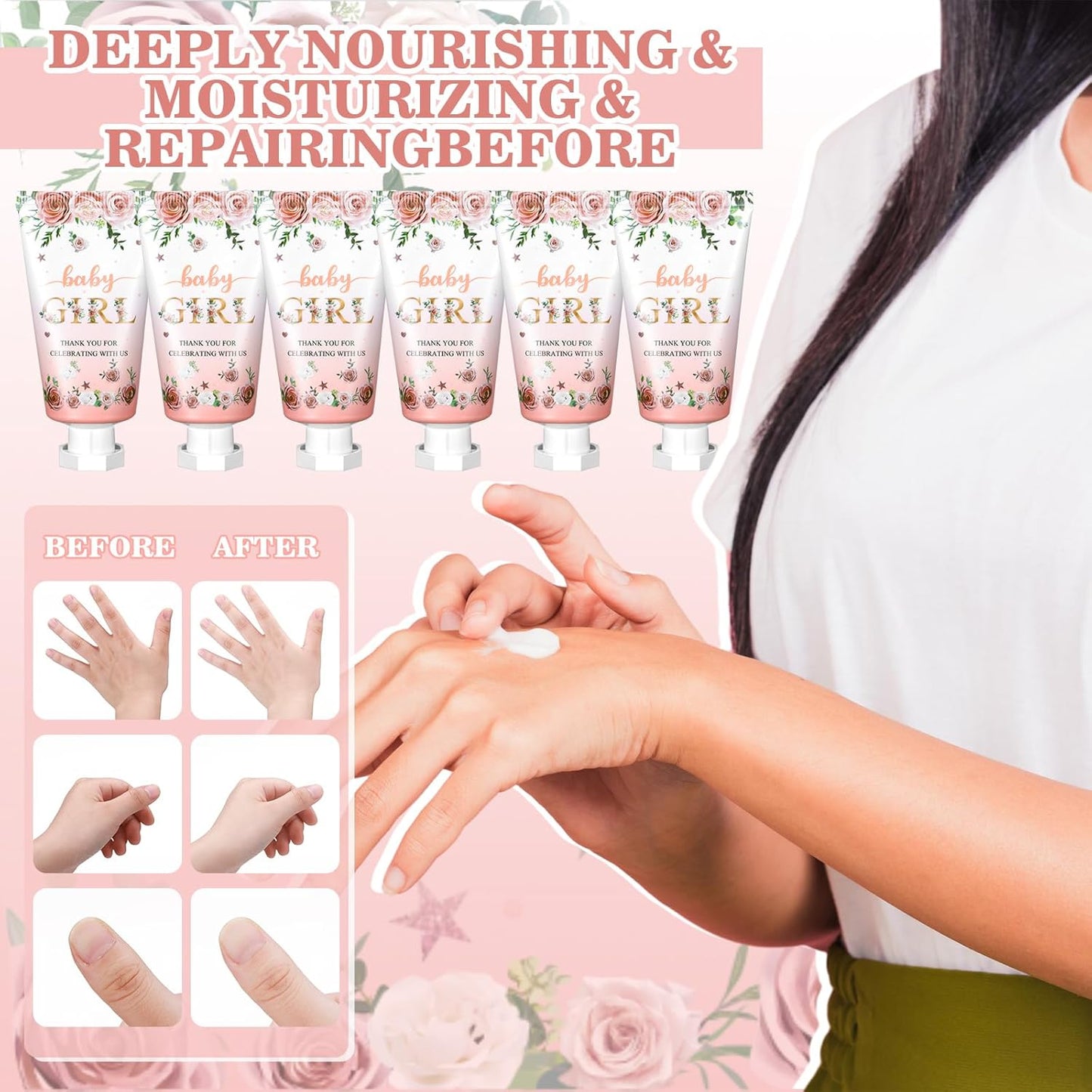 48 Sets Baby Shower Hand Cream Party Favors for Guests Gift Bulk Travel Size Hand Lotion Set for Baby Shower Wedding Christmas(Baby Girl)