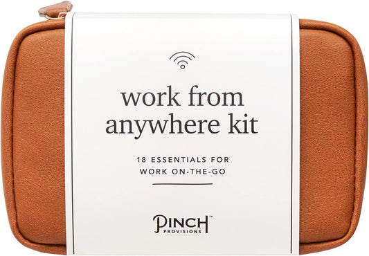 Pinch Provisions Work from Anywhere Kit, Includes 18 Essentials to Help You Stay on Task, Must-Have Essentials, Compact Multi-Functional Double-Pocket Vegan Leather Pouch