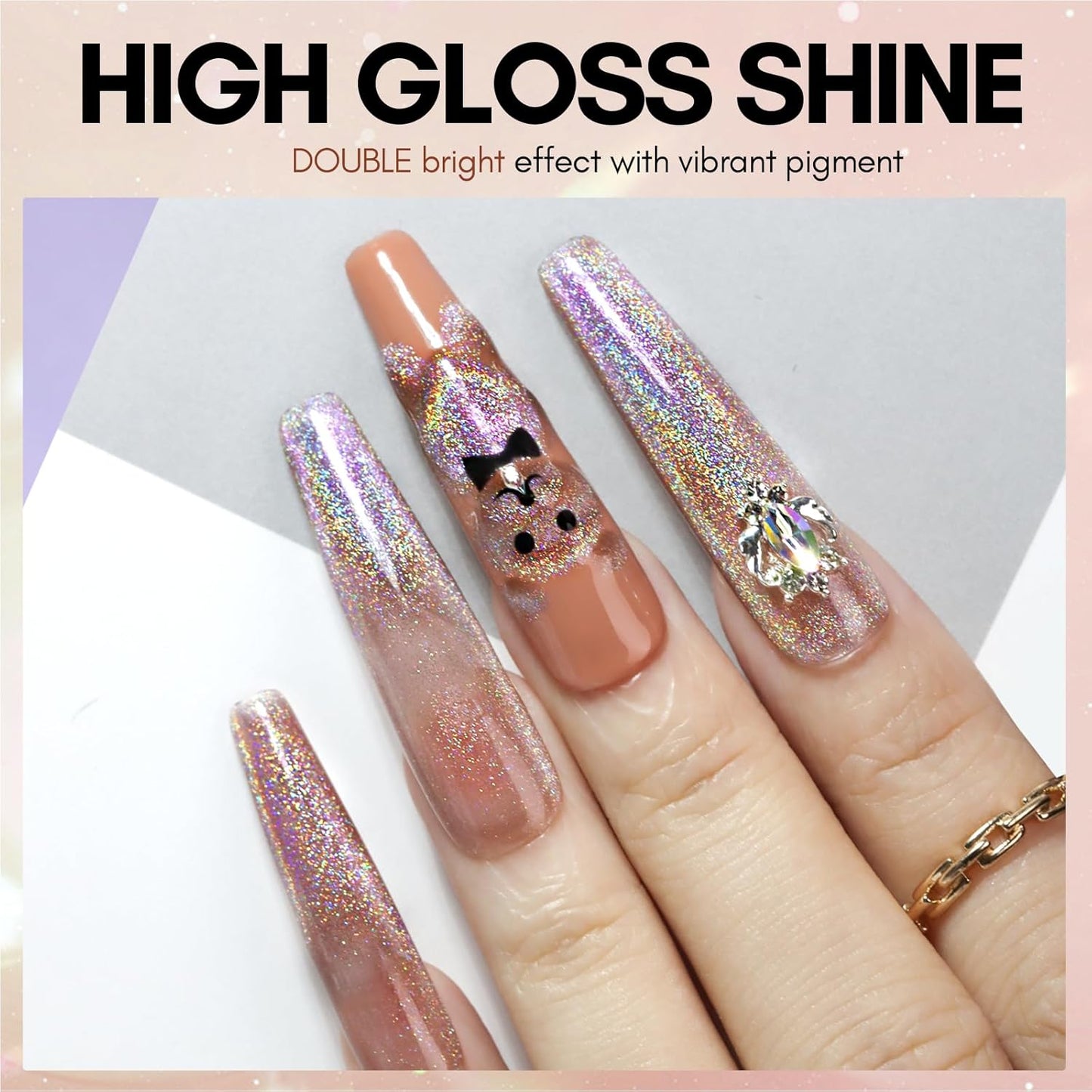 Makartt Cat Eye Gel Nail Polish: Universal Rainbow Holographic Gel Polish Bronze Gaze Sparkly Glitter Unique Magnetic Effect Nail Gels for DIY Nail Art UV LED Soak Off Manicure 10ml