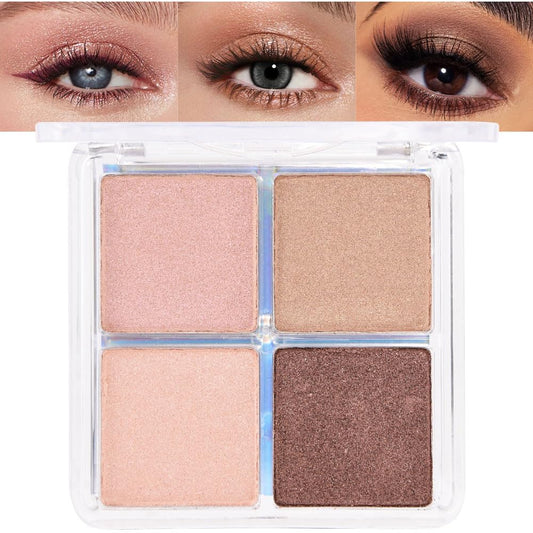 evpct Eyeshadow Quad Palette, Rose Gold Bronze Nude Pink Mink Mauve Glitter Shimmer Metallic Matte High Pigment Mini Eye Shadow Palette Makeup for older Women, Smudge Proof Vegan Cruelty-free Decadent