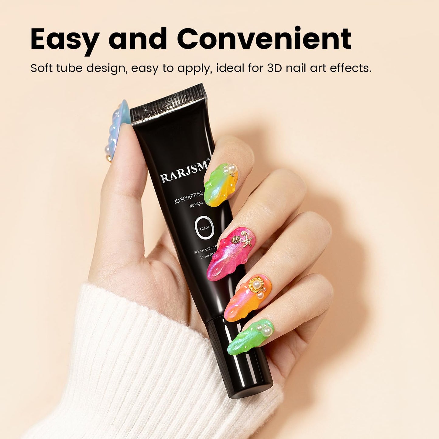 RARJSM 3D Sculpting Gel for Nail Art Designs DIY NailCharms Rhinestone Glue 3D Nail Craving GelPolish Clear Painting Drawing Sculpture Gel UV LED Curing Requires NailDecoration Manicure Design