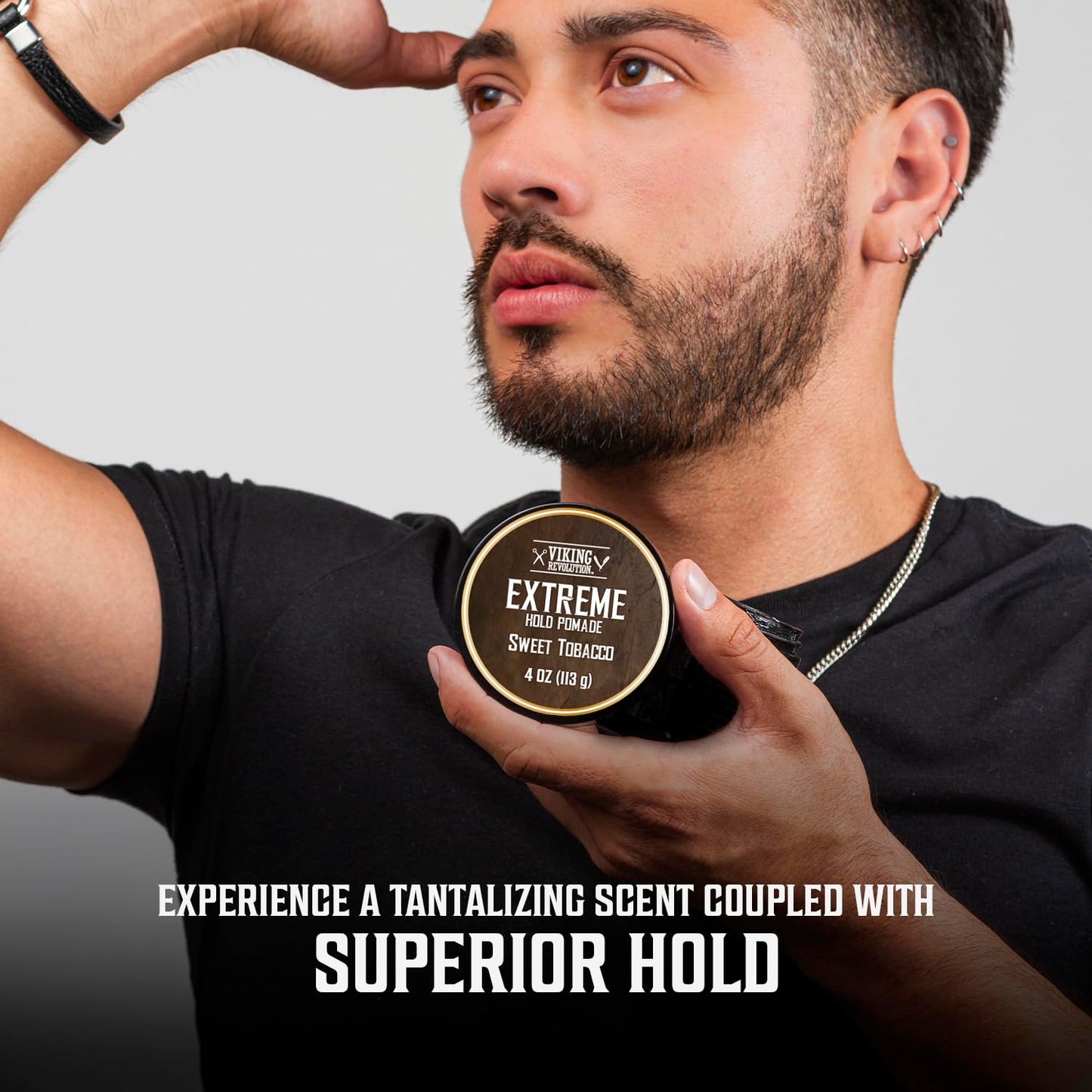 Viking Revolution Sweet Tobacco Hair Pomade for Men - Extreme Hold Water-Based Hair Gel - Extra Firm Strong Hold With High Shine - Men's Hair Cream (4oz)