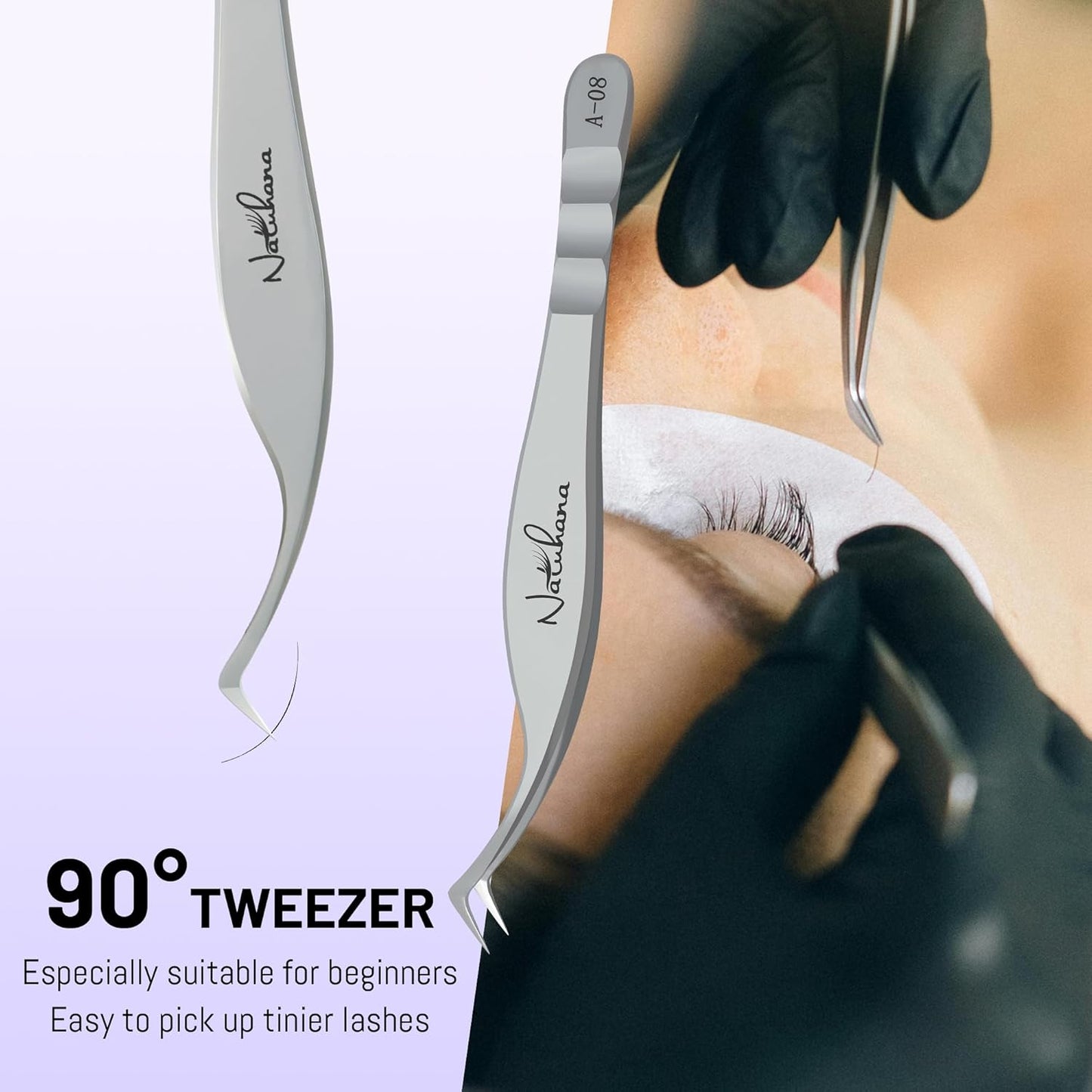 High Precision Lash Tweezers for Individual and Volume Eyelash Extensions Premium Stainless Steel Curved Fiber Tip Professional Isolation Tweezer