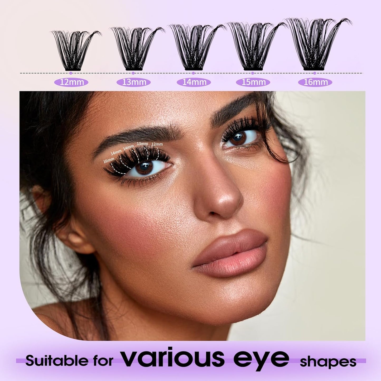 Lash Clusters Kit for Using at Home: Ultra-light, DIY, Natural, Fluffy, Wispy, Waterproof, Anime, Manga, Cat Eye, C Curl, 12-16mm, 100P+200P, Wendy, RT318