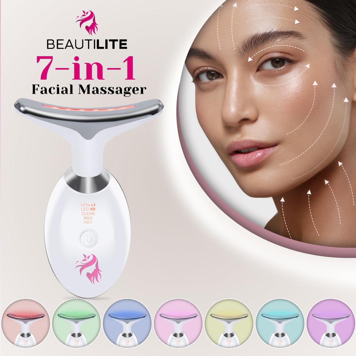Red Light Therapy for Face, Facial Massager, Skin Tightening & Anti-Aging Face Lift Device, True Beauty Glow Facial Massager, 7-in-1 LED Facial Sculptor