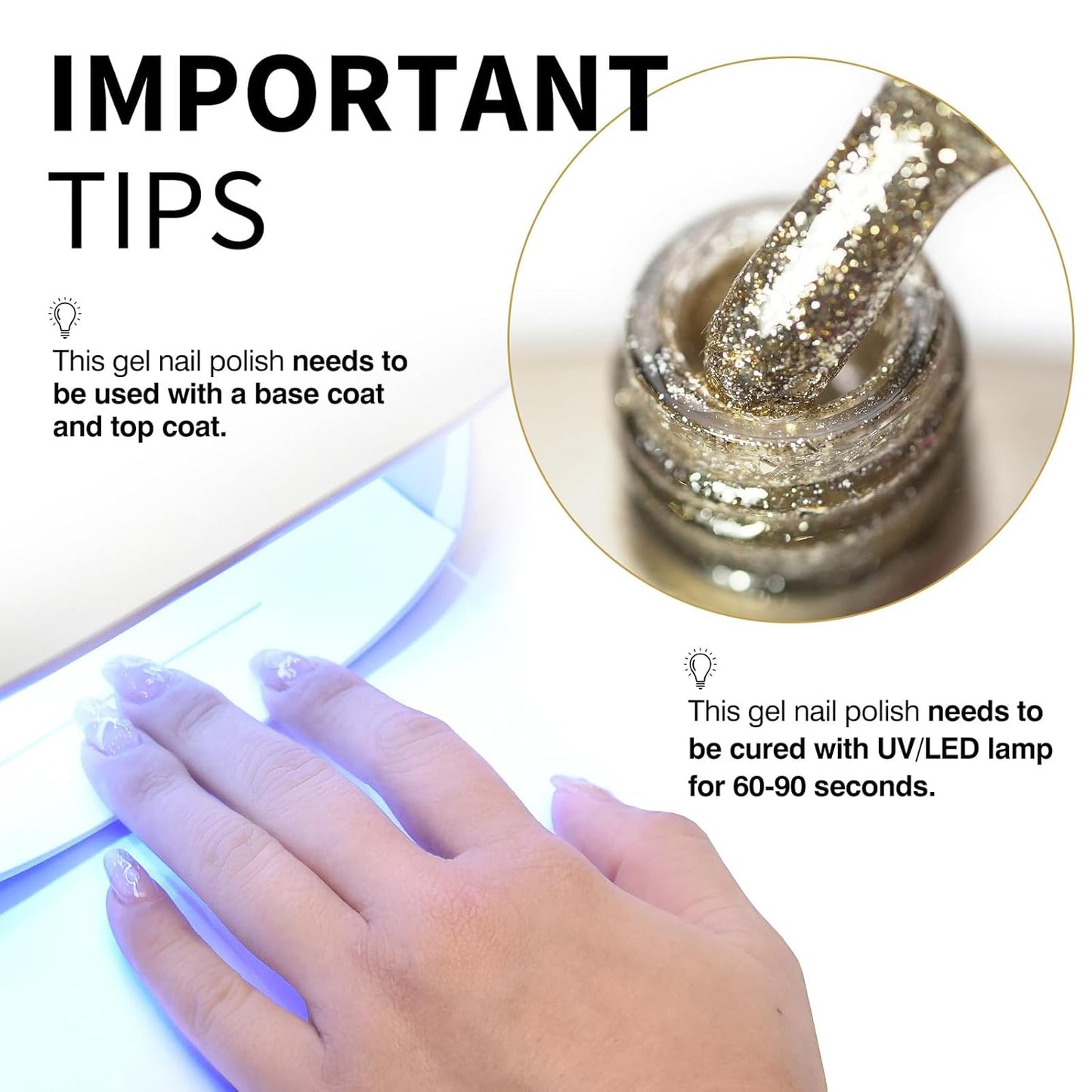 CANNI Gold Glitter Gel Polish – 9ML Chunky Sparkly Soak-Off UV/LED Nail Gel, Golden Flakes Finish for DIY Manicure, French Tips, or Salon Use