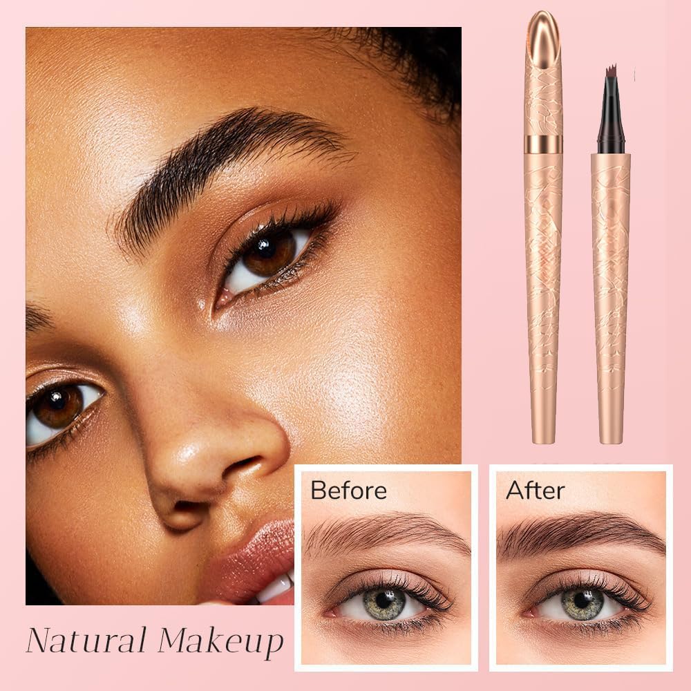 Microblading Eyebrow Pencil, 2025 New Waterproof Eyebrow Pencil, Premium Microblading Eyebrow Pen with 4 Tip, Long-Lasting Natural Magic Eyebrow Makeup Fine Stroke Eye Brow Pen for Women (Light Brown)